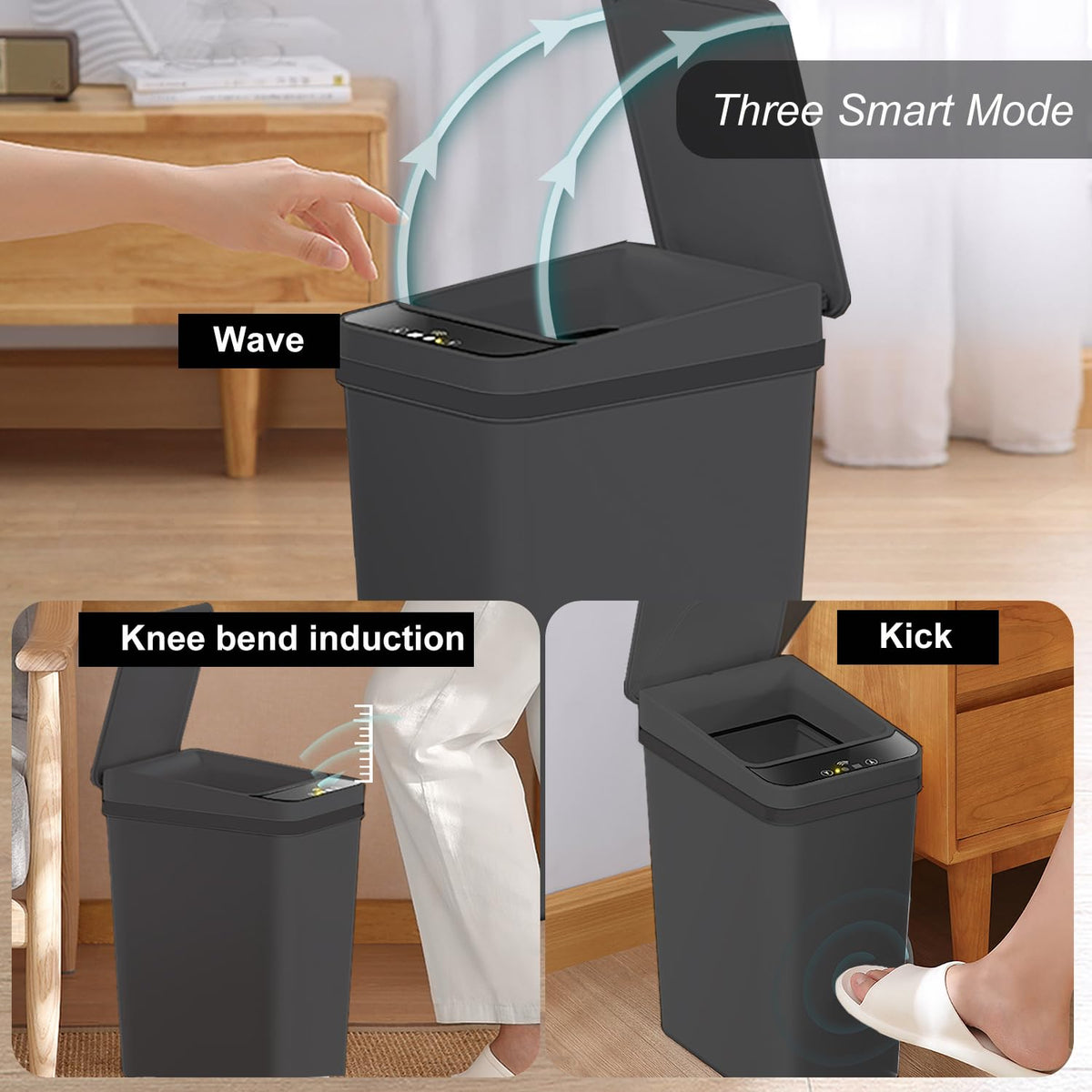 Touchless Bathroom Trash Can - 2.5 Gallon Smart Trash Can Sensor Motion