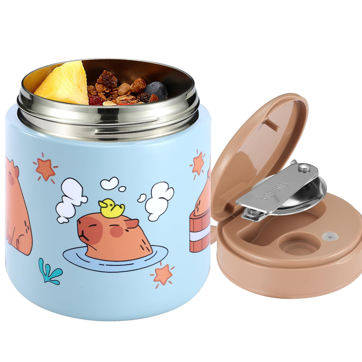15.2 oz Kids Thermo Food Jar for Hot Food & Soup, Folding Spoon, Blue