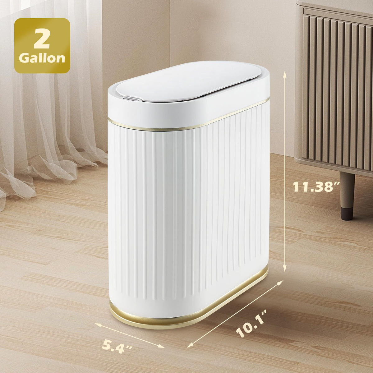 SYNCVIBE Bathroom Sensor Trash Can with Lid, 2 Gallon, Black Gold