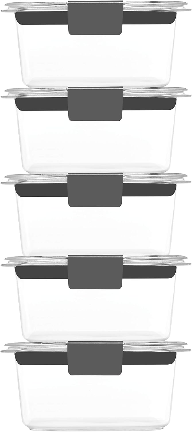 Rubbermaid Brilliance Tritan Plastic Food Storage Containers BPA Free Airtight Lids Ideal for Lunch Meal Prep & Leftovers Set of 5 (3.2 Cup)