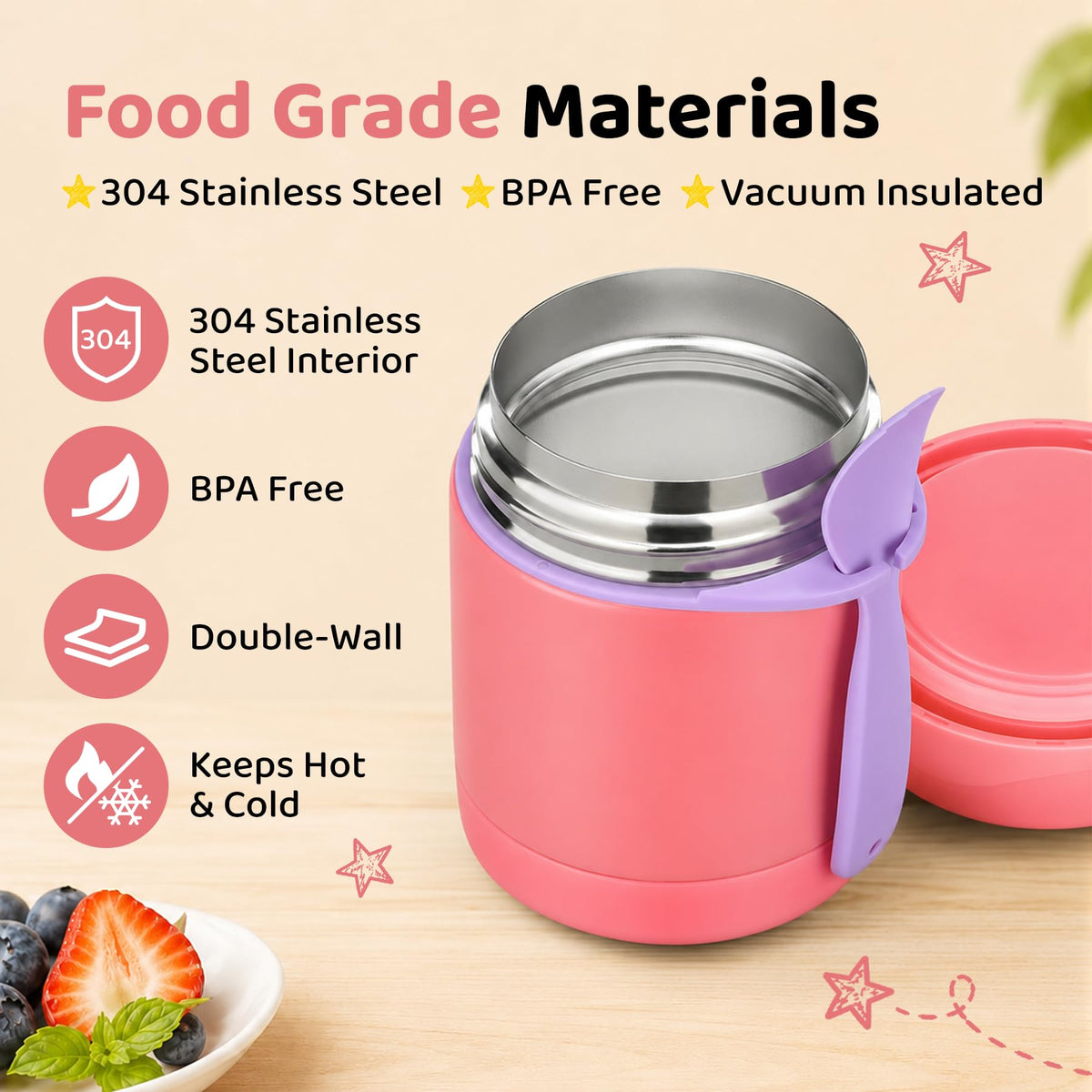10oz Soup Thermo for Hot Food Kids Insulated Food Jar,Thermo Hot Food Lunch Container, Width Mouth Stainless Steel Lunch Box for Kids with Spoon (Black)