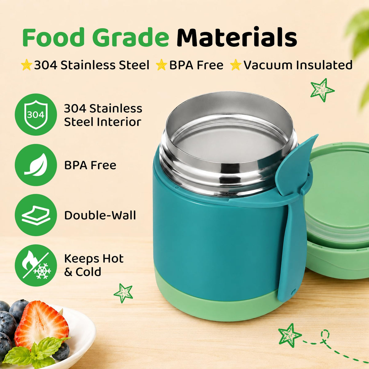 10oz Soup Thermo for Hot Food Kids Insulated Food Jar,Thermo Hot Food Lunch Container, Width Mouth Stainless Steel Lunch Box for Kids with Spoon (Black)