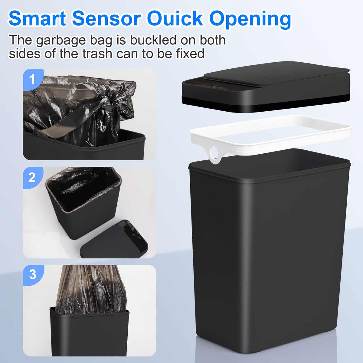 Anborry Bathroom Smart Touchless Trash Can 2.2 Gallon Automatic Motion Sensor Rubbish Can with Lid Electric Narrow Small Garbage Bin for Kitchen, Office, Living Room, Toilet, Bedroom, RV