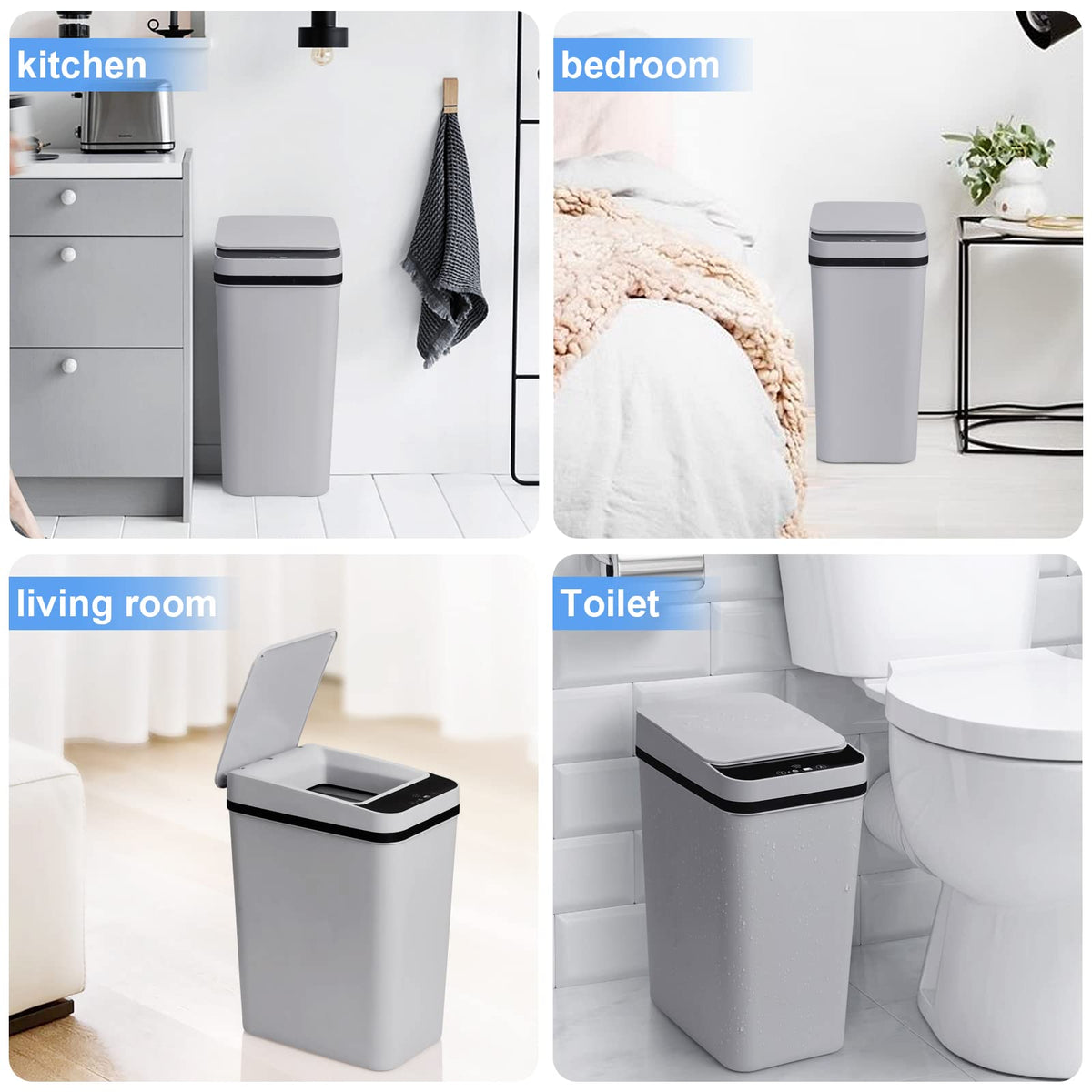 Anborry Bathroom Smart Touchless Trash Can 2.2 Gallon Automatic Motion Sensor Rubbish Can with Lid Electric Narrow Small Garbage Bin for Kitchen, Office, Living Room, Toilet, Bedroom, RV