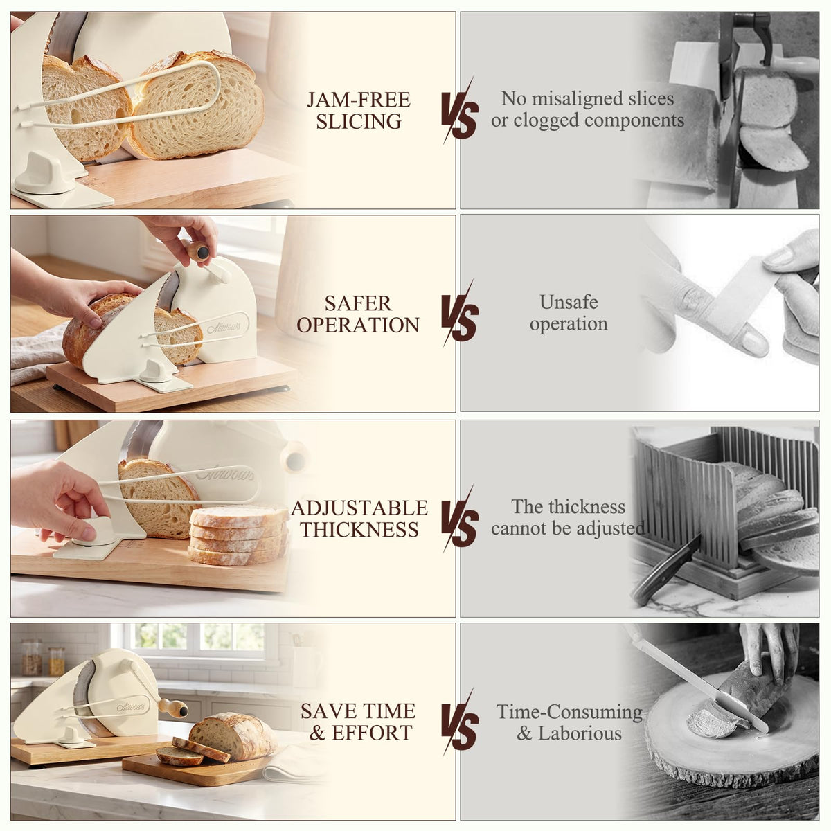 Manual Bread Slicer for Homemade Bread,Even Slicing from Thin to Thick