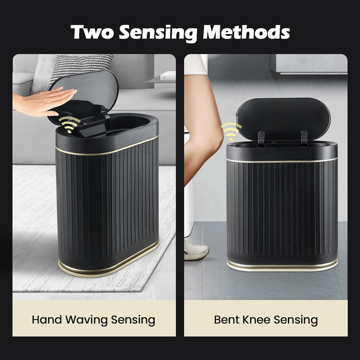 SYNCVIBE Bathroom Sensor Trash Can with Lid, 2 Gallon, Black Gold