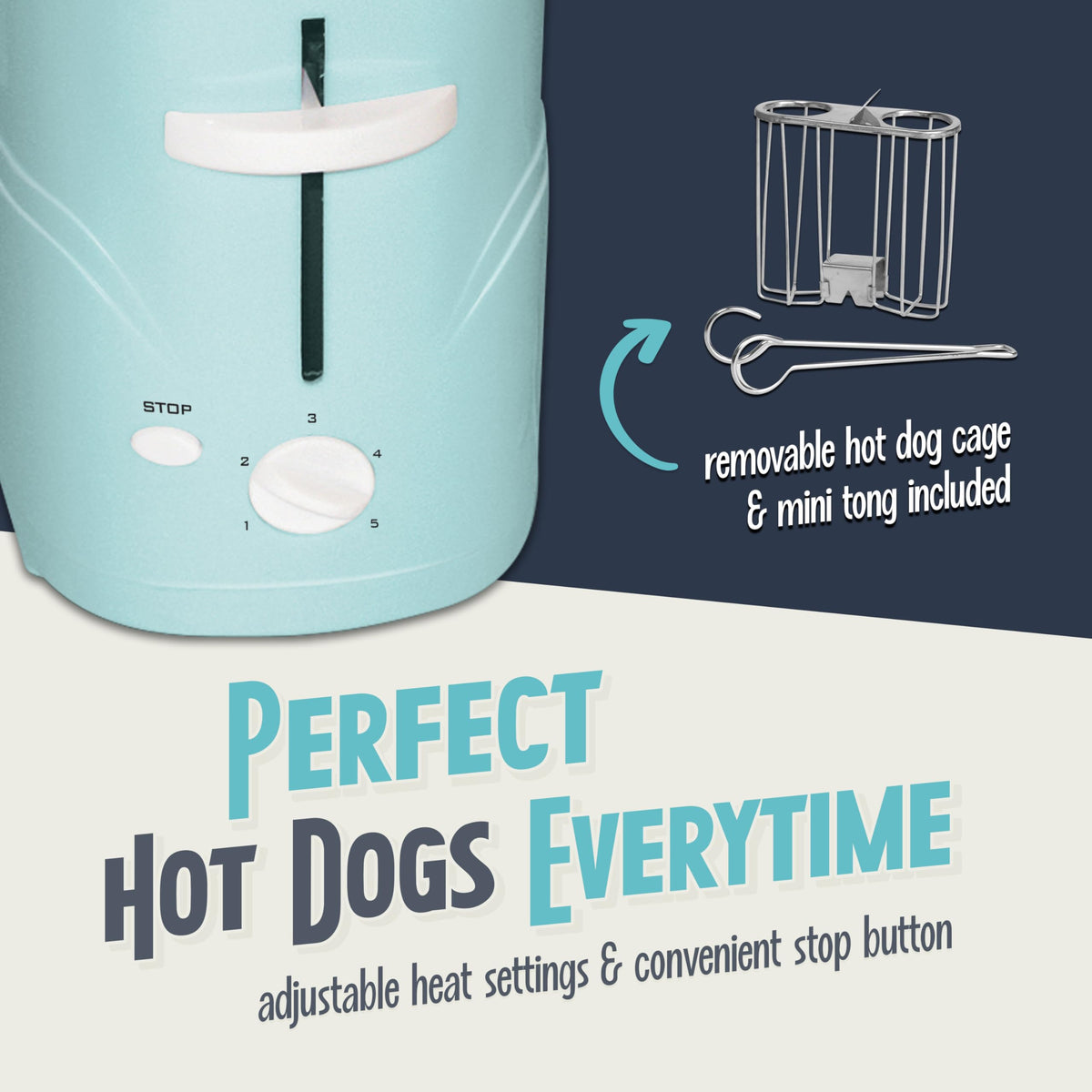Nostalgia 2 Slot Hot Dog and Bun Toaster with Mini Tongs, Retro Hot Dog Toaster, Hot Dog Cooker that Works with Chicken, Turkey, Veggie Links, Sausages and Brats, Metallic Red