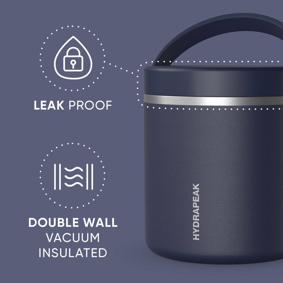 Hydrapeak 25oz Stainless Steel Vacuum Insulated Food Jar for Hot Food and Cold Food, Wide Mouth Leak-Proof Soup Jar for Adults, 10 Hours Hot and 16 Hours Cold (Black)