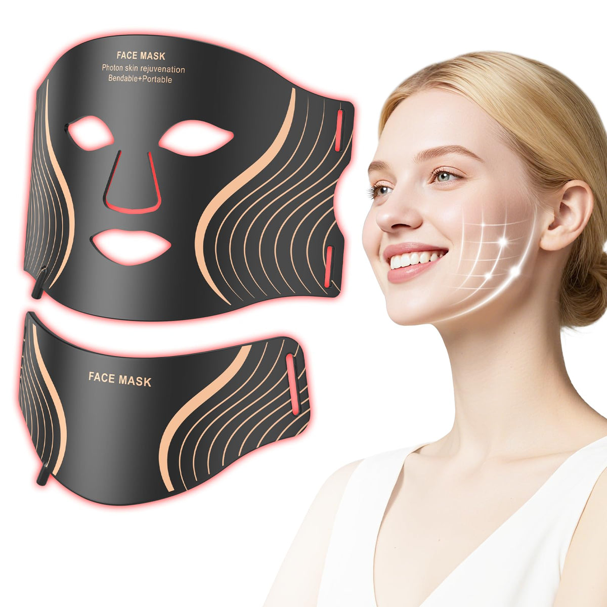 FDA-Cleared LED Light Therapy Mask, 7-Color Red Light Therapy for Face Anti-Aging, Wrinkle Reduction & Acne, Rechargeable Soft Silicone Home Skincare Device