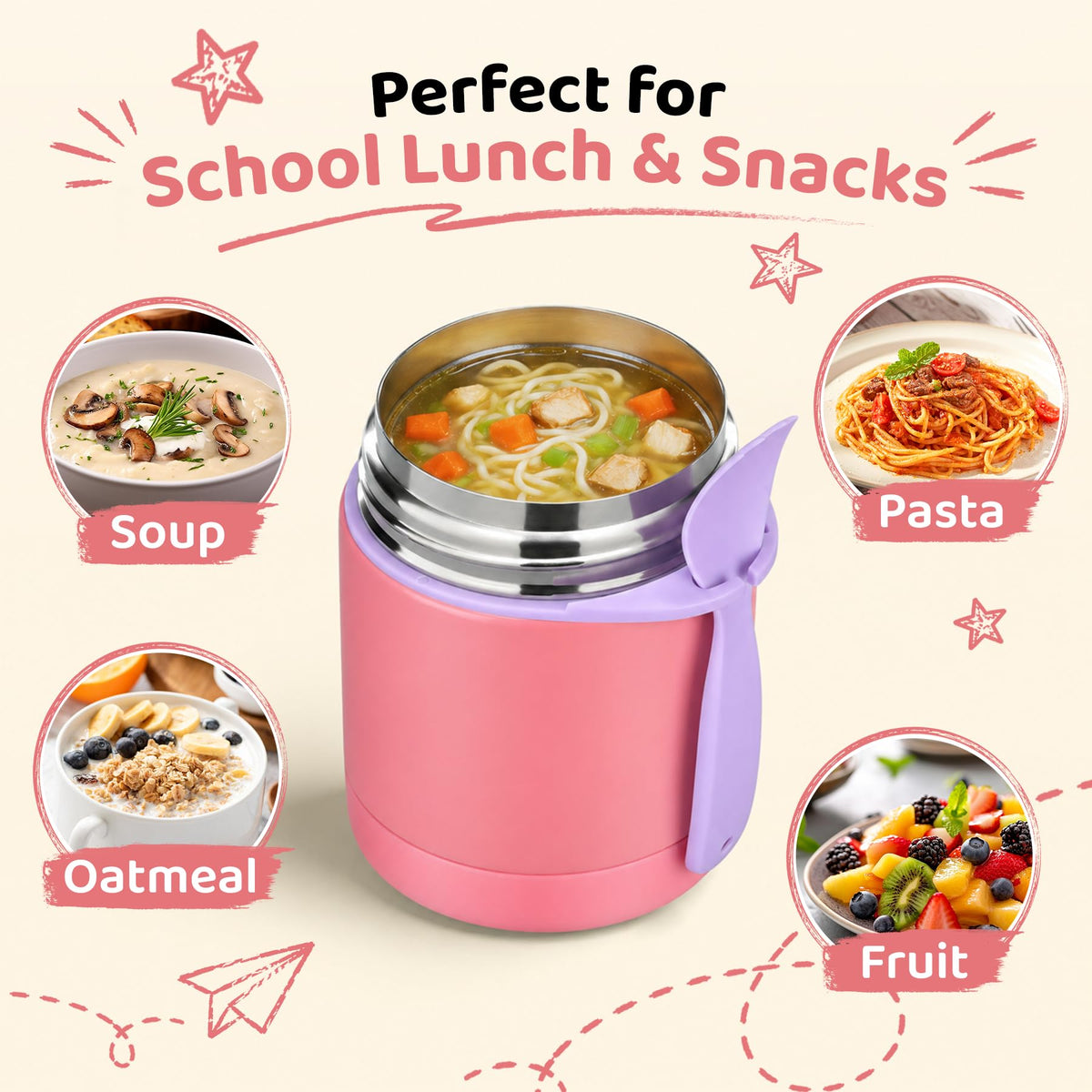 10oz Soup Thermo for Hot Food Kids Insulated Food Jar,Thermo Hot Food Lunch Container, Width Mouth Stainless Steel Lunch Box for Kids with Spoon (Black)