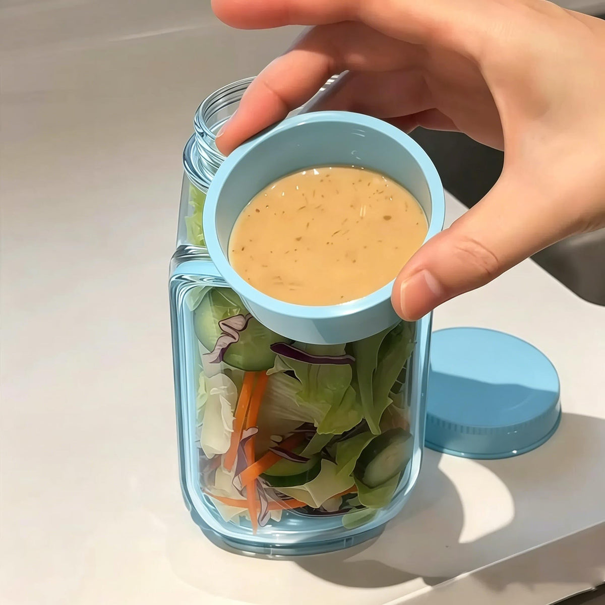 35oz Side Opening Mason Salad Jar | 1000ml Leakproof Portable Salad Container with Dressing Cup, Spoon & Brush | Ideal for Meal Prep, Gym, Office, Picnic & Travel (Red-Orange)