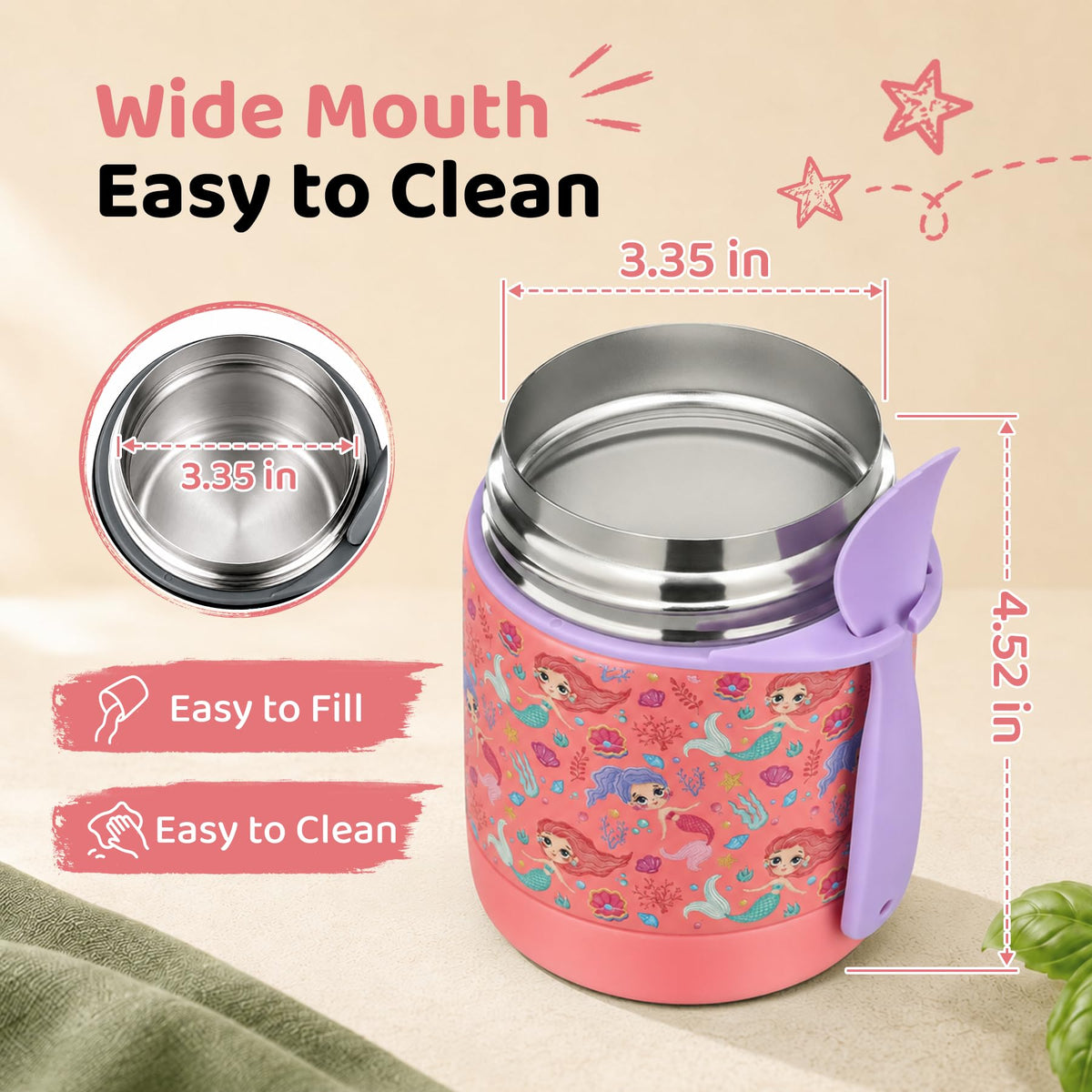 10oz Soup Thermo for Hot Food Kids Insulated Food Jar,Thermo Hot Food Lunch Container, Width Mouth Stainless Steel Lunch Box for Kids with Spoon (Black)
