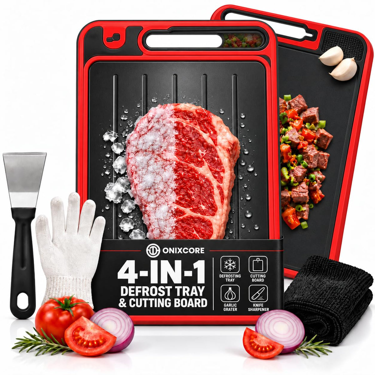4-in-1 Defrosting Tray for Frozen Meat, Thawing Plate with Cutting Board