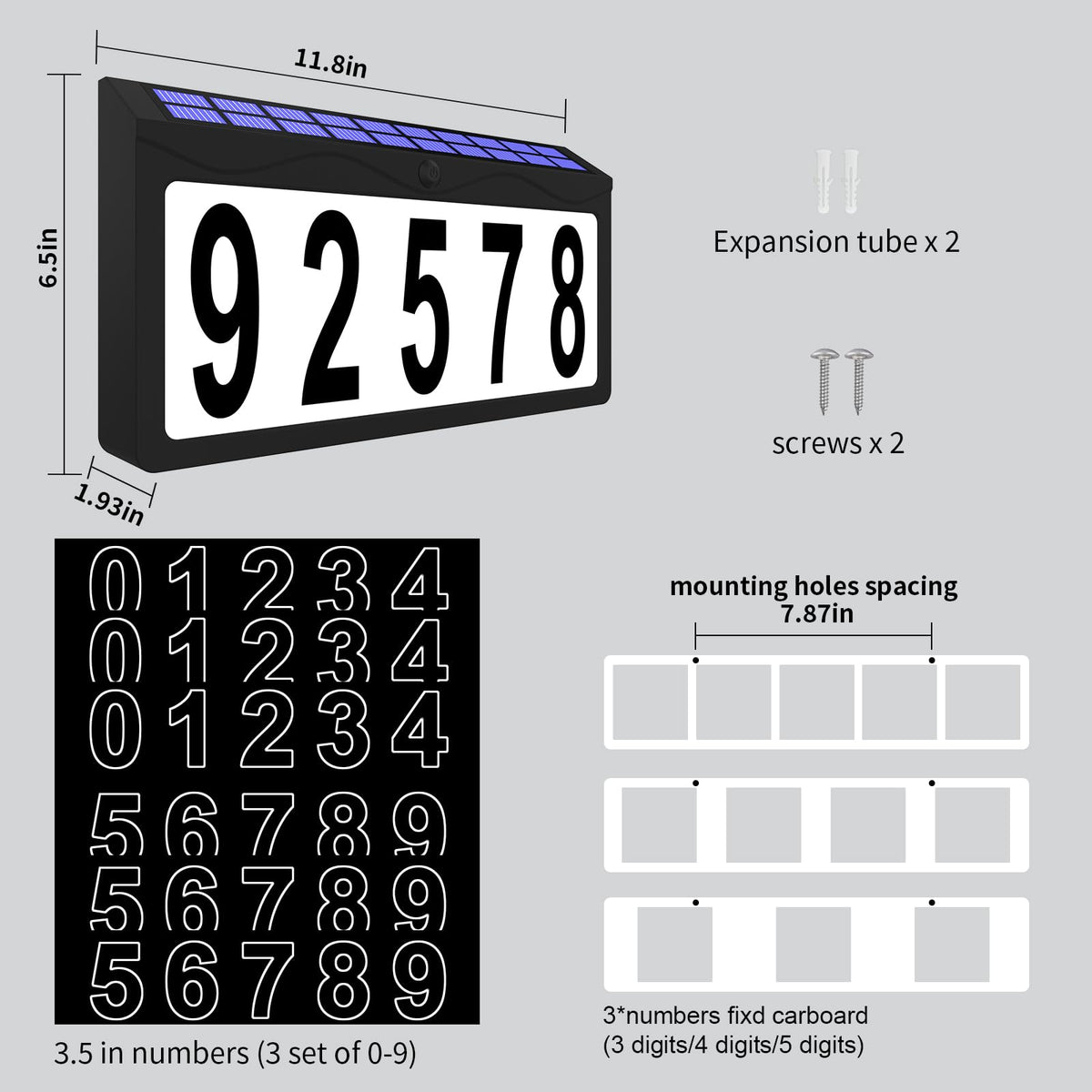 11.8 Inch Solar Powered Address Sign, Larger Size House Number Plaque