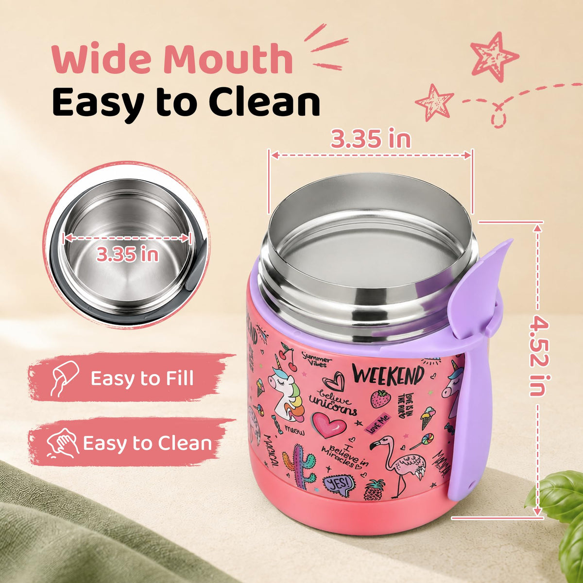 10oz Soup Thermo for Hot Food Kids Insulated Food Jar,Thermo Hot Food Lunch Container, Width Mouth Stainless Steel Lunch Box for Kids with Spoon (Black)