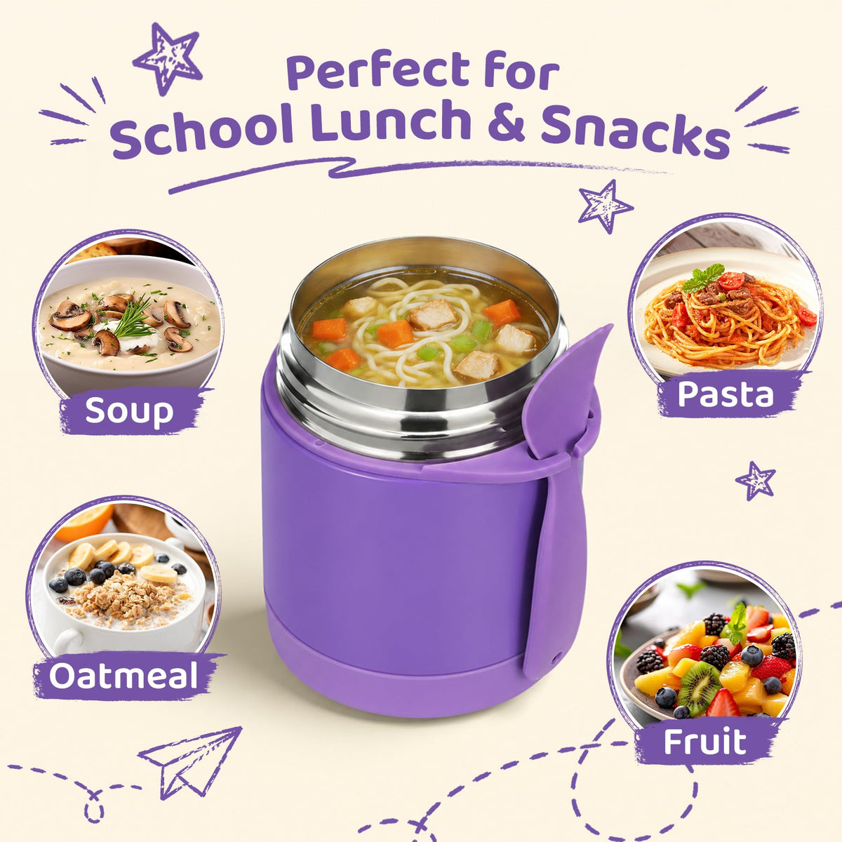 10oz Soup Thermo for Hot Food Kids Insulated Food Jar,Thermo Hot Food Lunch Container, Width Mouth Stainless Steel Lunch Box for Kids with Spoon (Black)