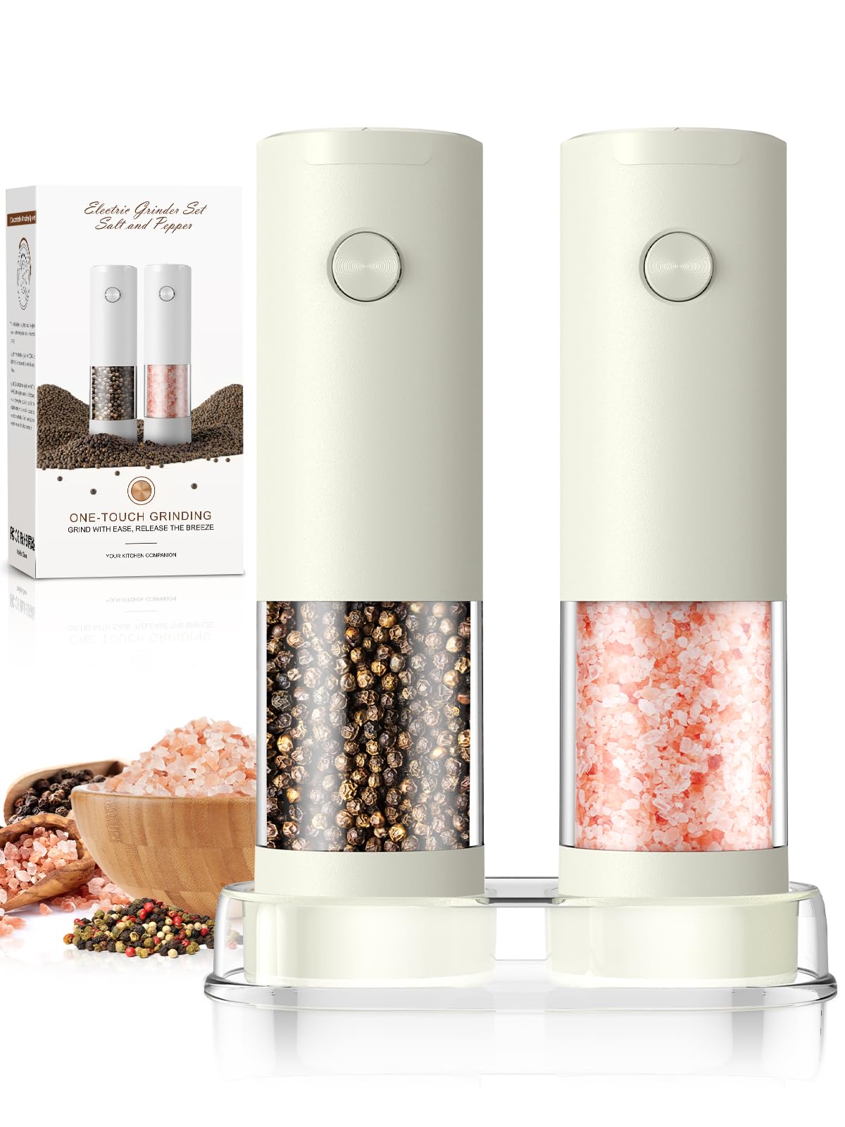 Electric Salt and Pepper Grinder Set Automatic Battery Pepper Mill Shakers Adjustable Coarseness Upgraded Larger Capacity with Led Home and Kitchen Appliances White Elephant Gifts for Women Men