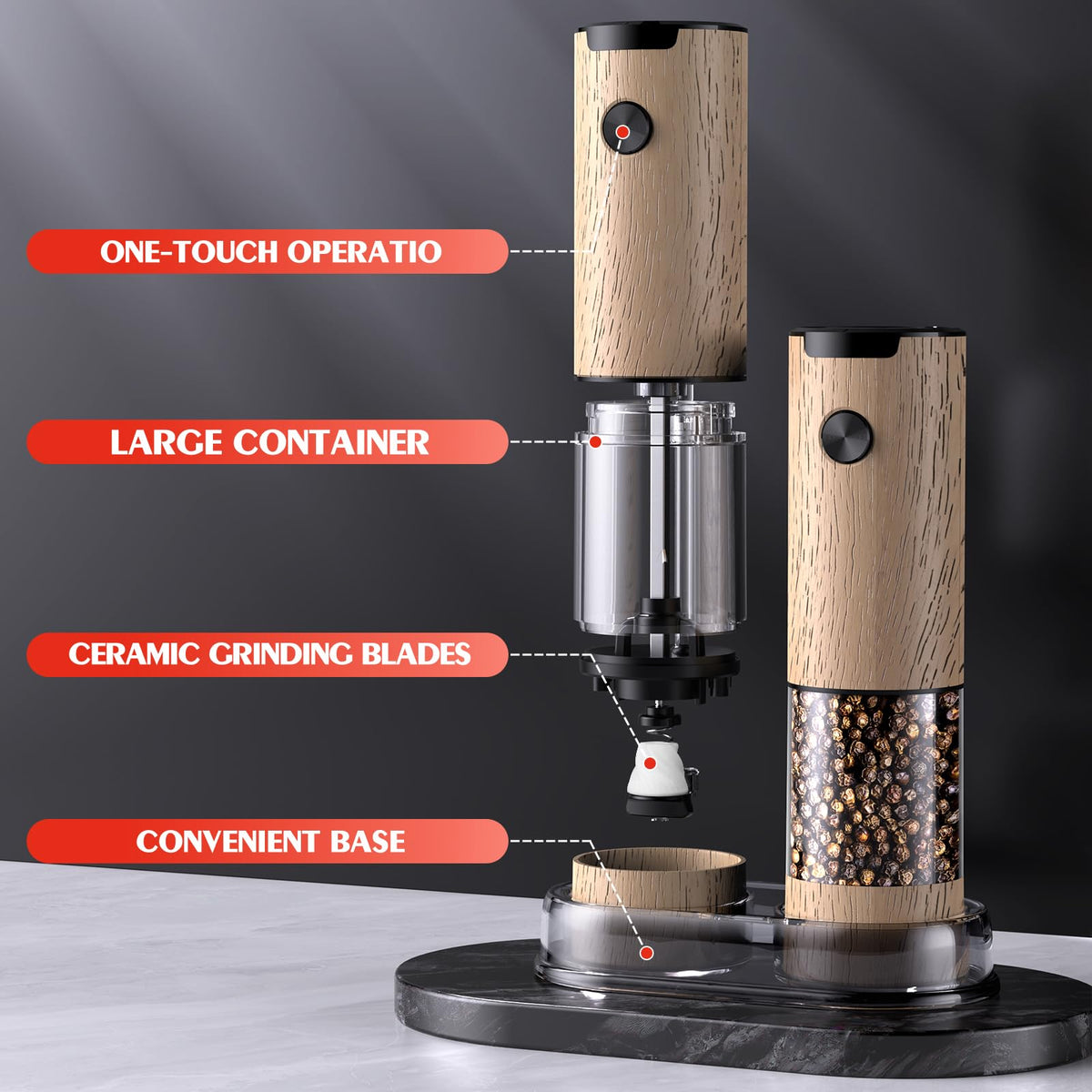 Electric Salt and Pepper Grinder Set Automatic Battery Pepper Mill Shakers Adjustable Coarseness Upgraded Larger Capacity with Led Home and Kitchen Appliances White Elephant Gifts for Women Men