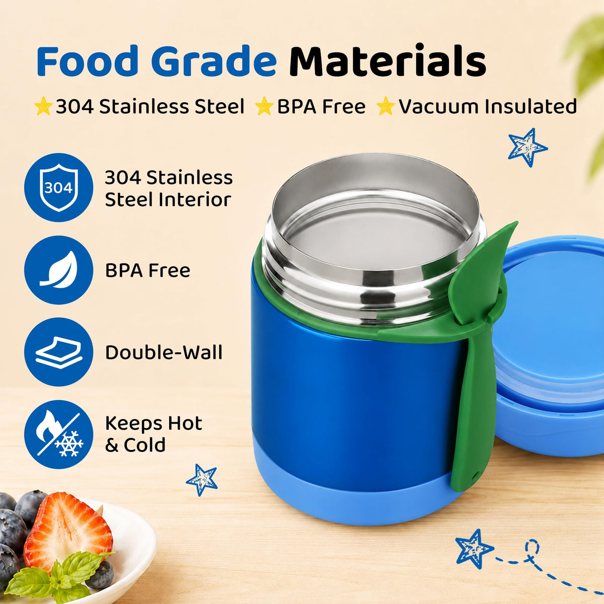 10oz Soup Thermo for Hot Food Kids Insulated Food Jar,Thermo Hot Food Lunch Container, Width Mouth Stainless Steel Lunch Box for Kids with Spoon (Black)