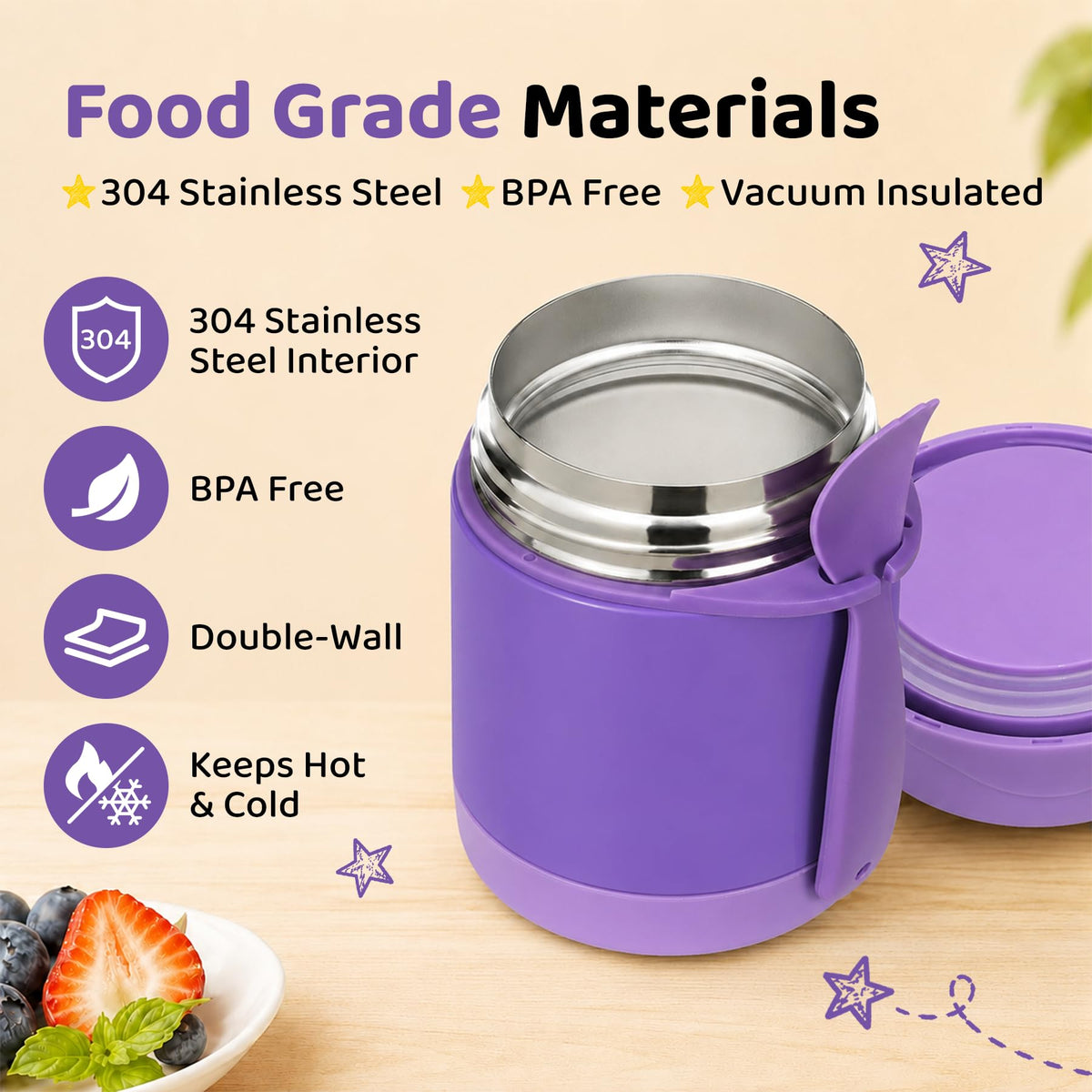 10oz Soup Thermo for Hot Food Kids Insulated Food Jar,Thermo Hot Food Lunch Container, Width Mouth Stainless Steel Lunch Box for Kids with Spoon (Black)