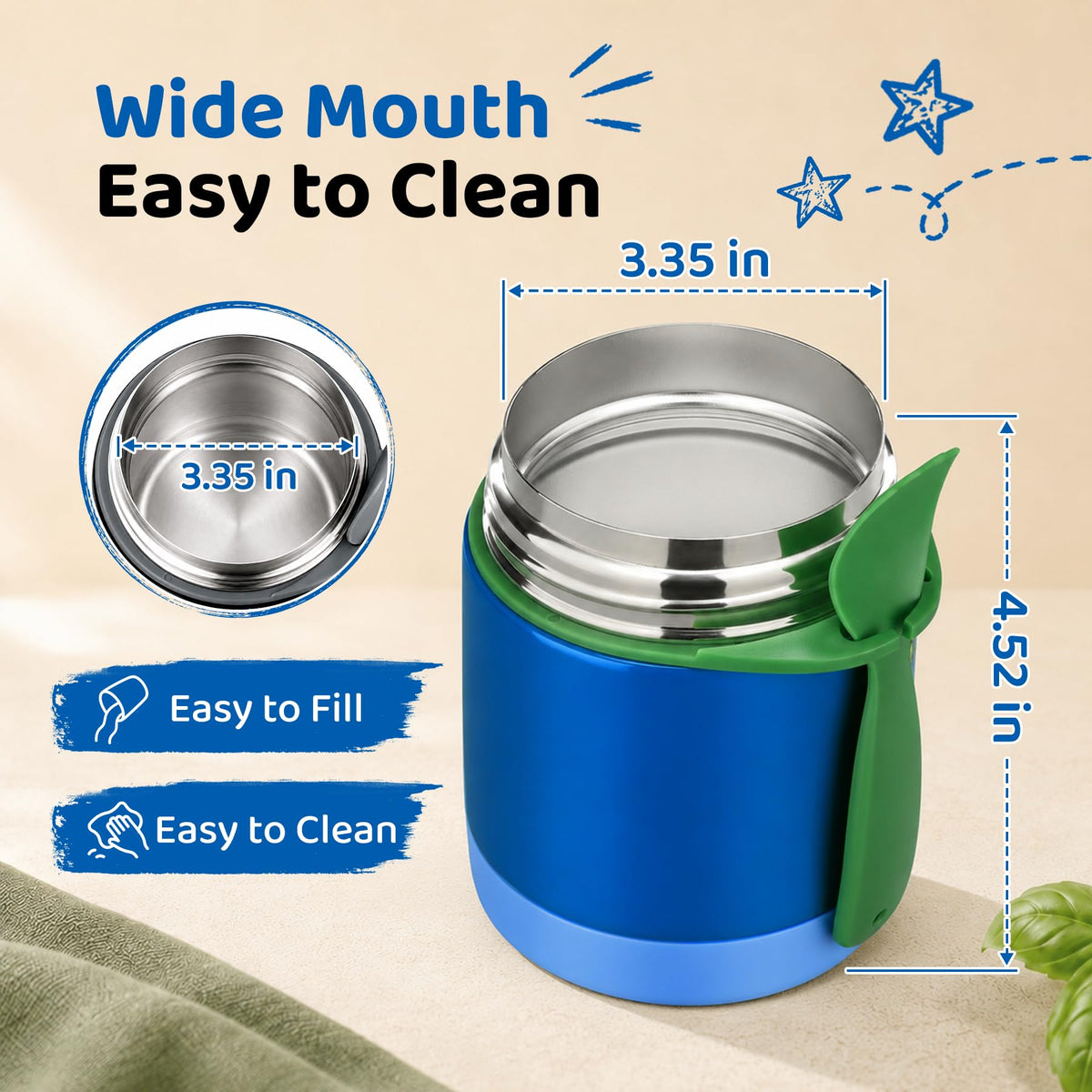 10oz Soup Thermo for Hot Food Kids Insulated Food Jar,Thermo Hot Food Lunch Container, Width Mouth Stainless Steel Lunch Box for Kids with Spoon (Black)