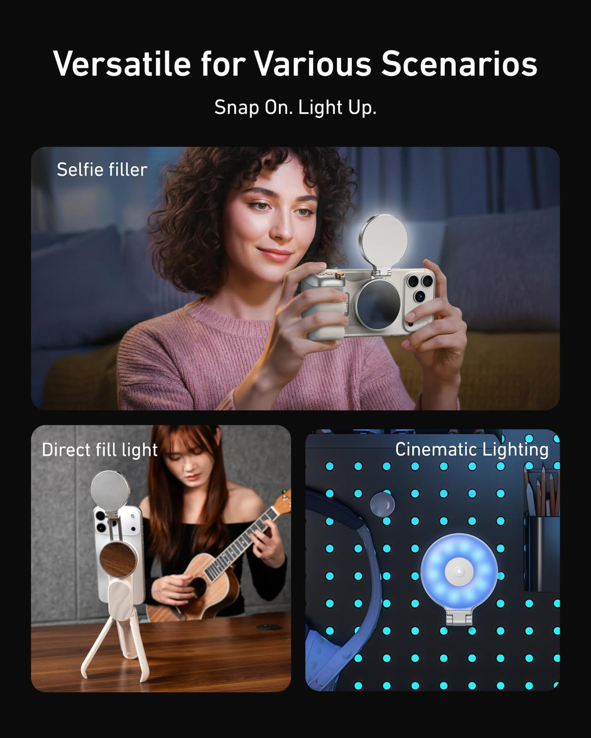 TELESIN Magnetic Phone Camera Grip with C03 Magnetic Selfie Light Kit