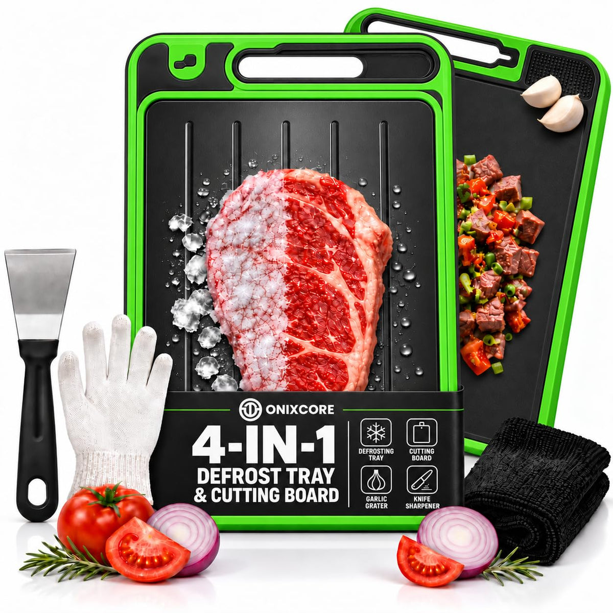 4-in-1 Defrosting Tray for Frozen Meat, Thawing Plate with Cutting Board