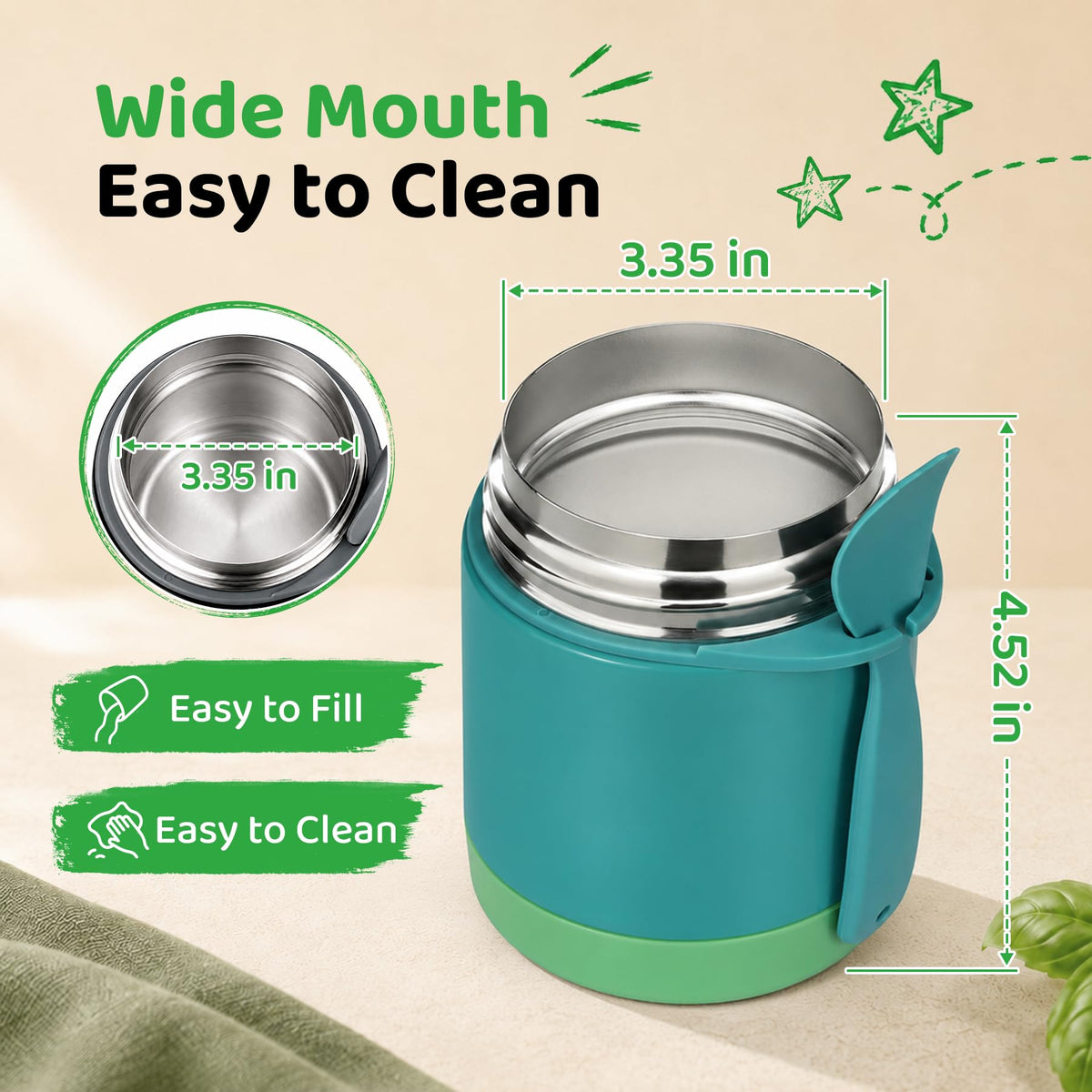 10oz Soup Thermo for Hot Food Kids Insulated Food Jar,Thermo Hot Food Lunch Container, Width Mouth Stainless Steel Lunch Box for Kids with Spoon (Black)