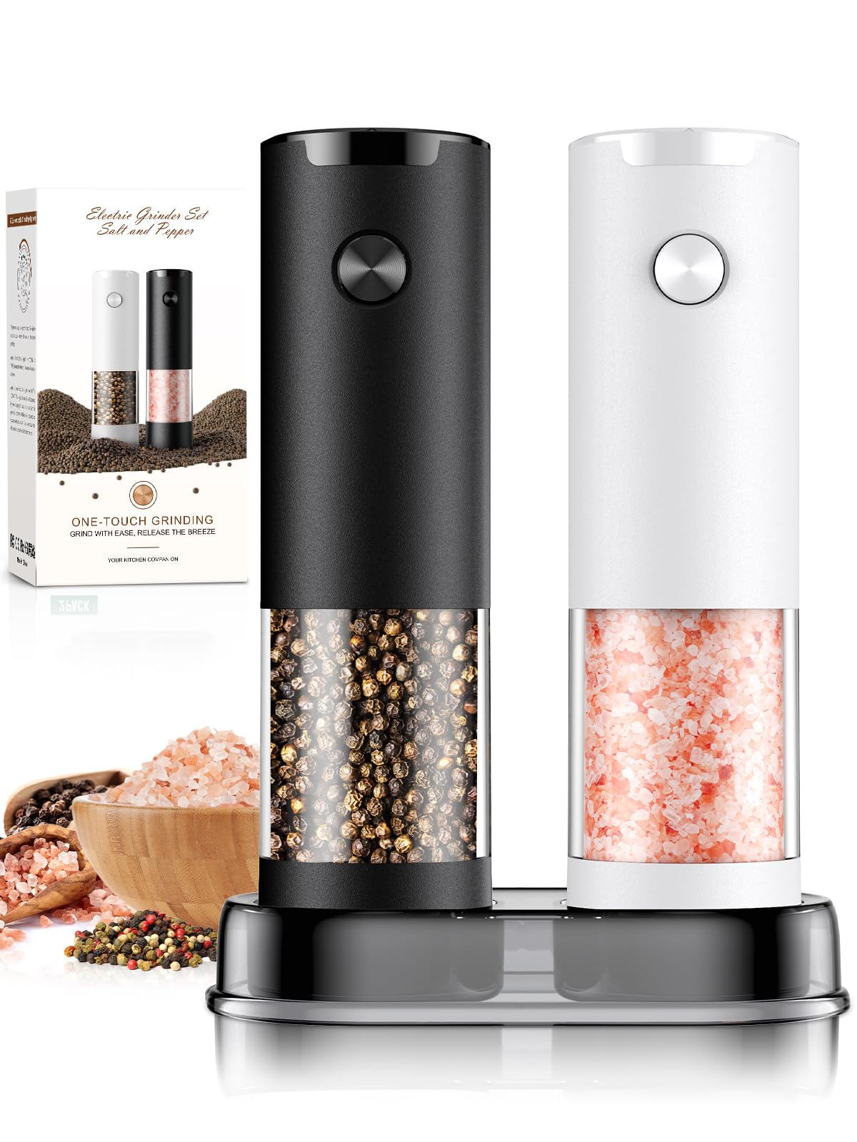 Electric Salt and Pepper Grinder Set Automatic Battery Pepper Mill Shakers Adjustable Coarseness Upgraded Larger Capacity with Led Home and Kitchen Appliances White Elephant Gifts for Women Men
