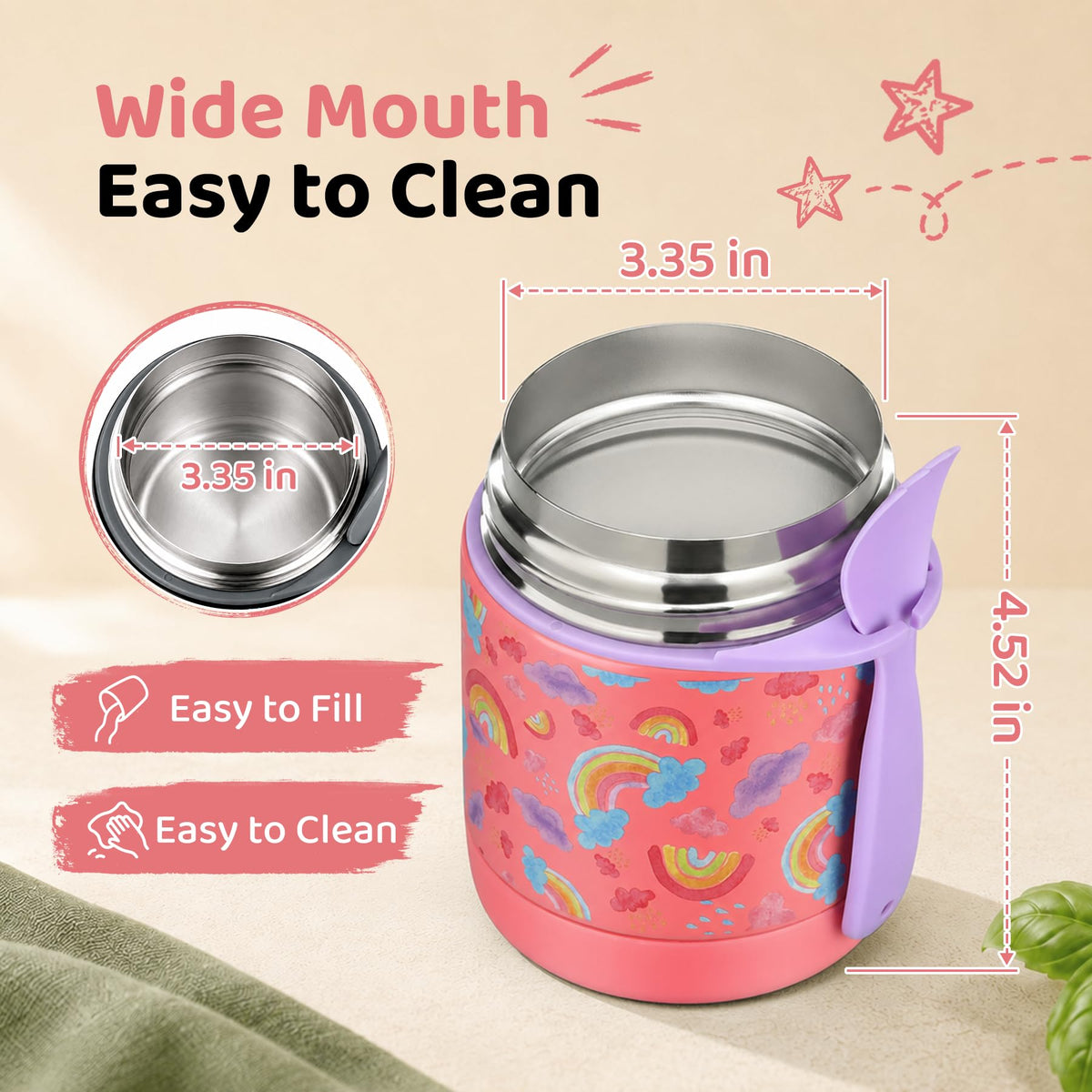 10oz Soup Thermo for Hot Food Kids Insulated Food Jar,Thermo Hot Food Lunch Container, Width Mouth Stainless Steel Lunch Box for Kids with Spoon (Black)