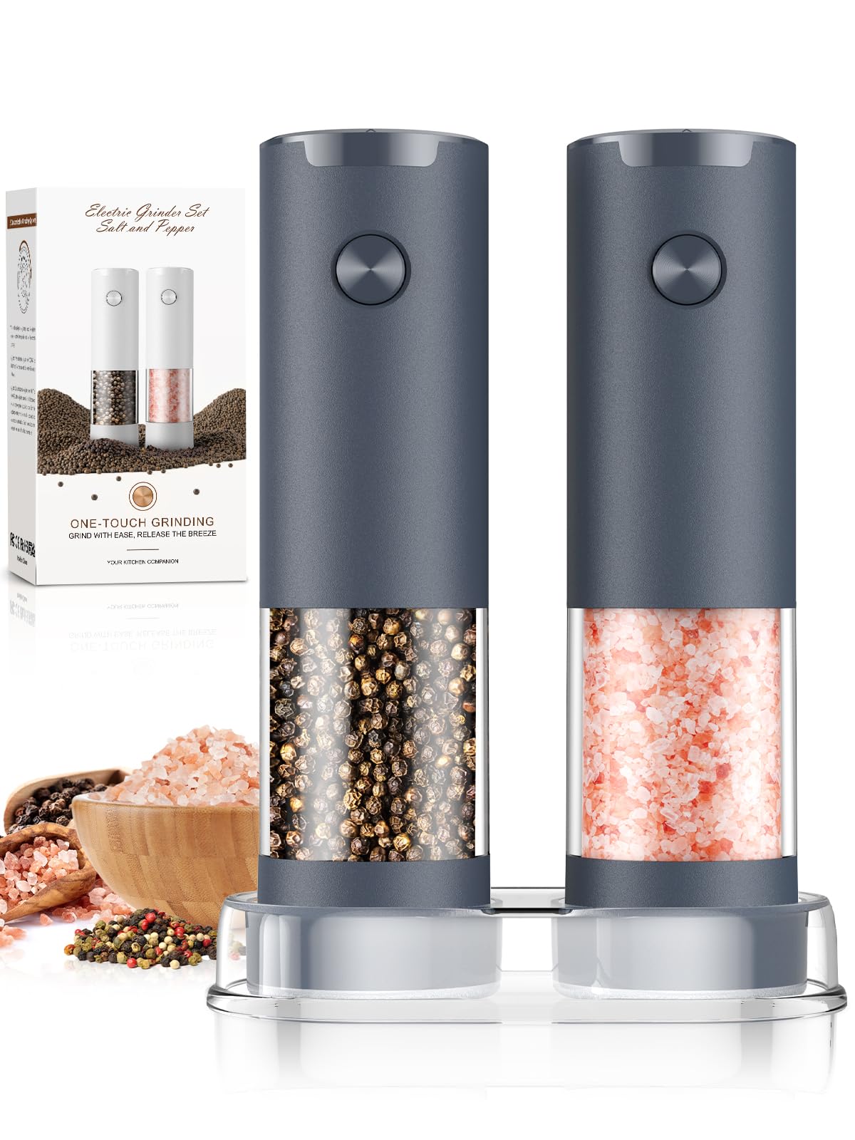 Electric Salt and Pepper Grinder Set Automatic Battery Pepper Mill Shakers Adjustable Coarseness Upgraded Larger Capacity with Led Home and Kitchen Appliances White Elephant Gifts for Women Men