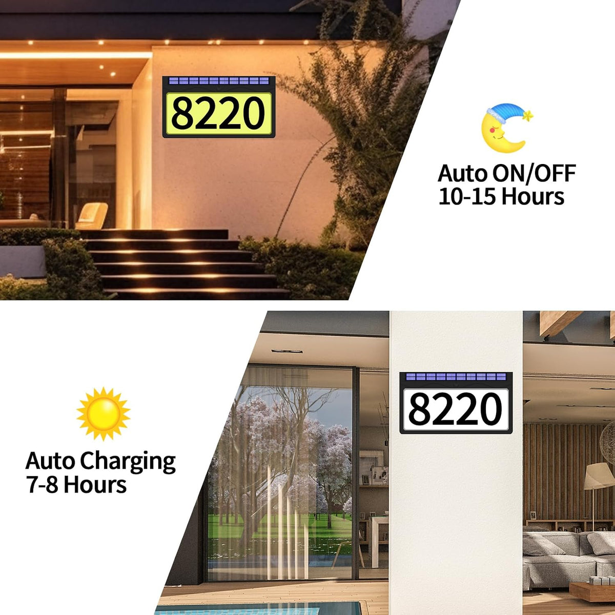11.8 Inch Solar Powered Address Sign, Larger Size House Number Plaque