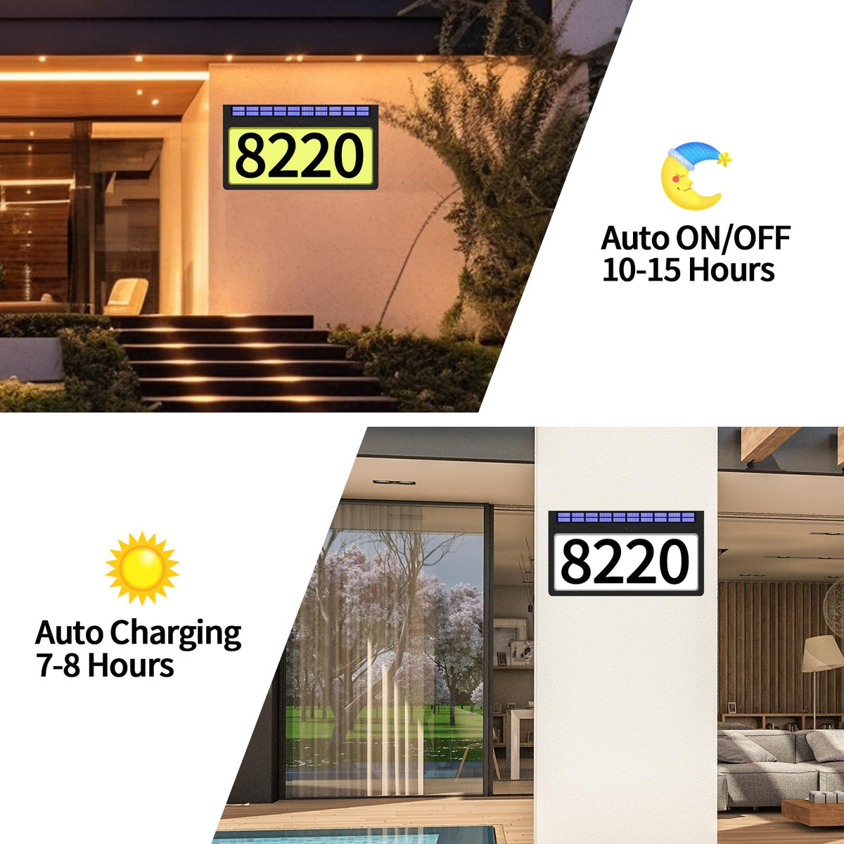 11.8 Inch Solar Powered Address Sign, Larger Size House Number Plaque