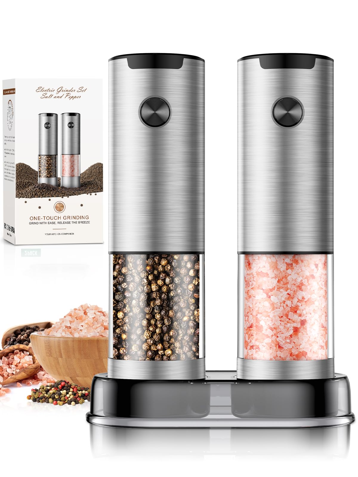 Electric Salt and Pepper Grinder Set Automatic Battery Pepper Mill Shakers Adjustable Coarseness Upgraded Larger Capacity with Led Home and Kitchen Appliances White Elephant Gifts for Women Men