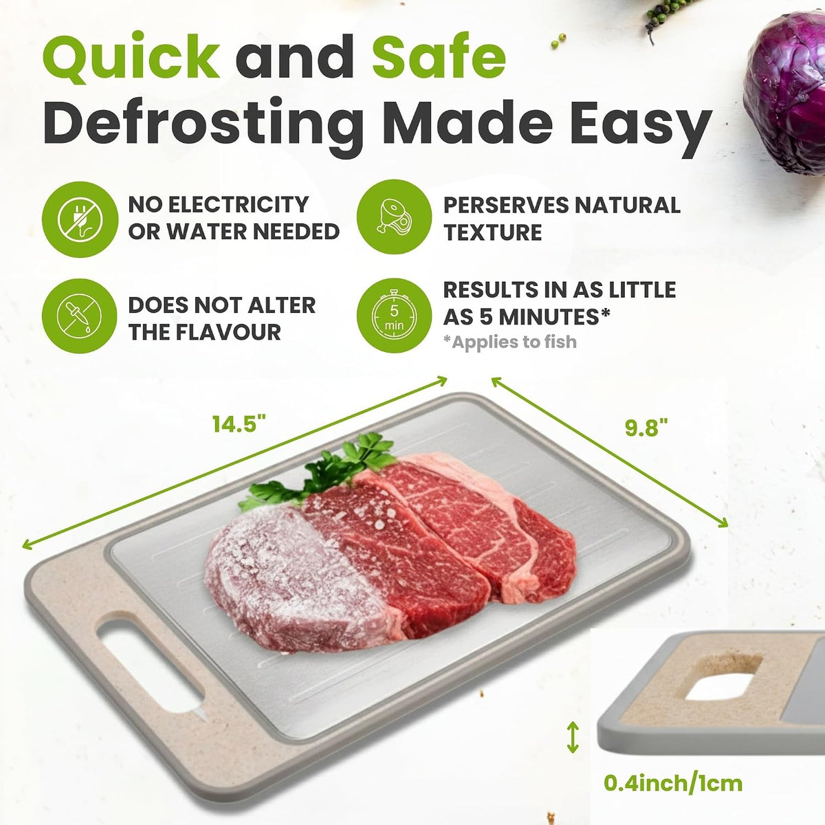 4-in-1 Defrosting Tray for Frozen Meat, Thawing Plate with Cutting Board