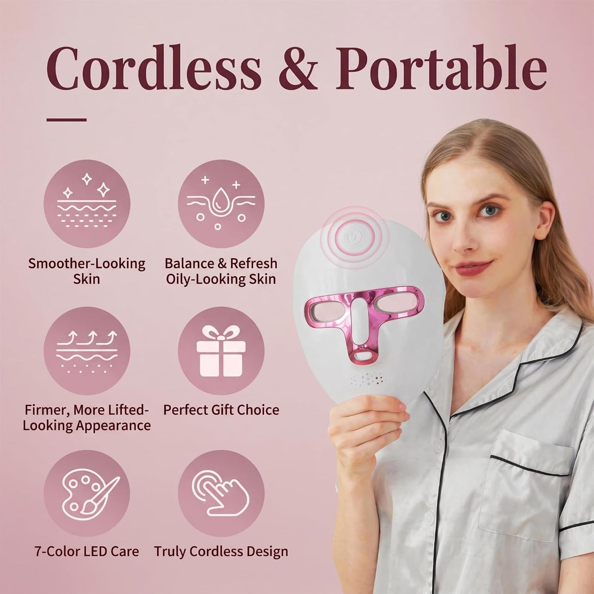 Red Light Therapy for Face, 7 Colors LED Face Mask Rechargeable