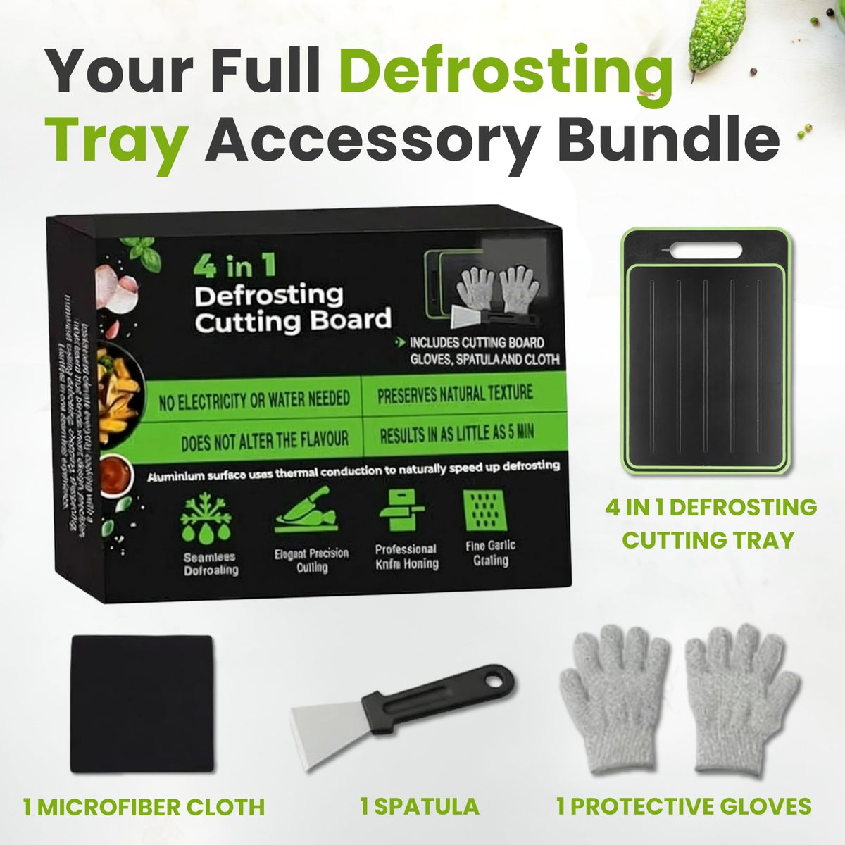 4-in-1 Defrosting Tray for Frozen Meat, Thawing Plate with Cutting Board