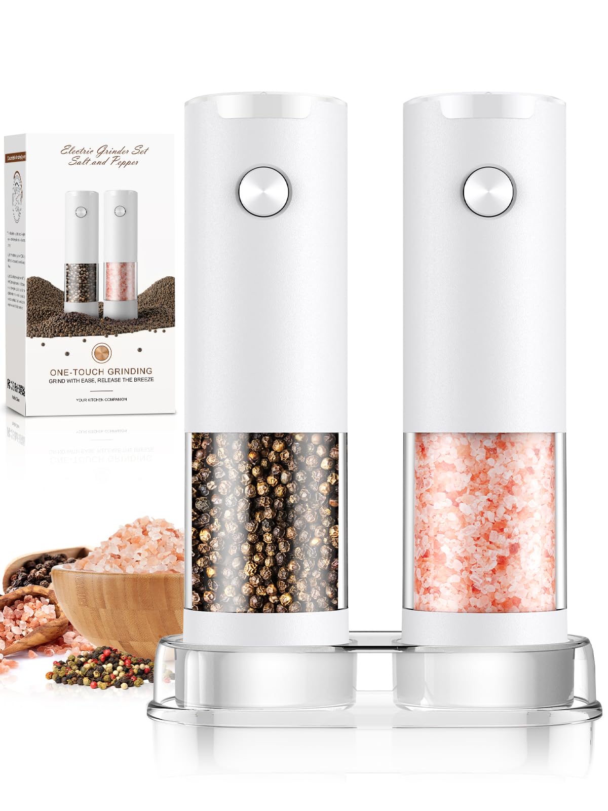 Electric Salt and Pepper Grinder Set Automatic Battery Pepper Mill Shakers Adjustable Coarseness Upgraded Larger Capacity with Led Home and Kitchen Appliances White Elephant Gifts for Women Men