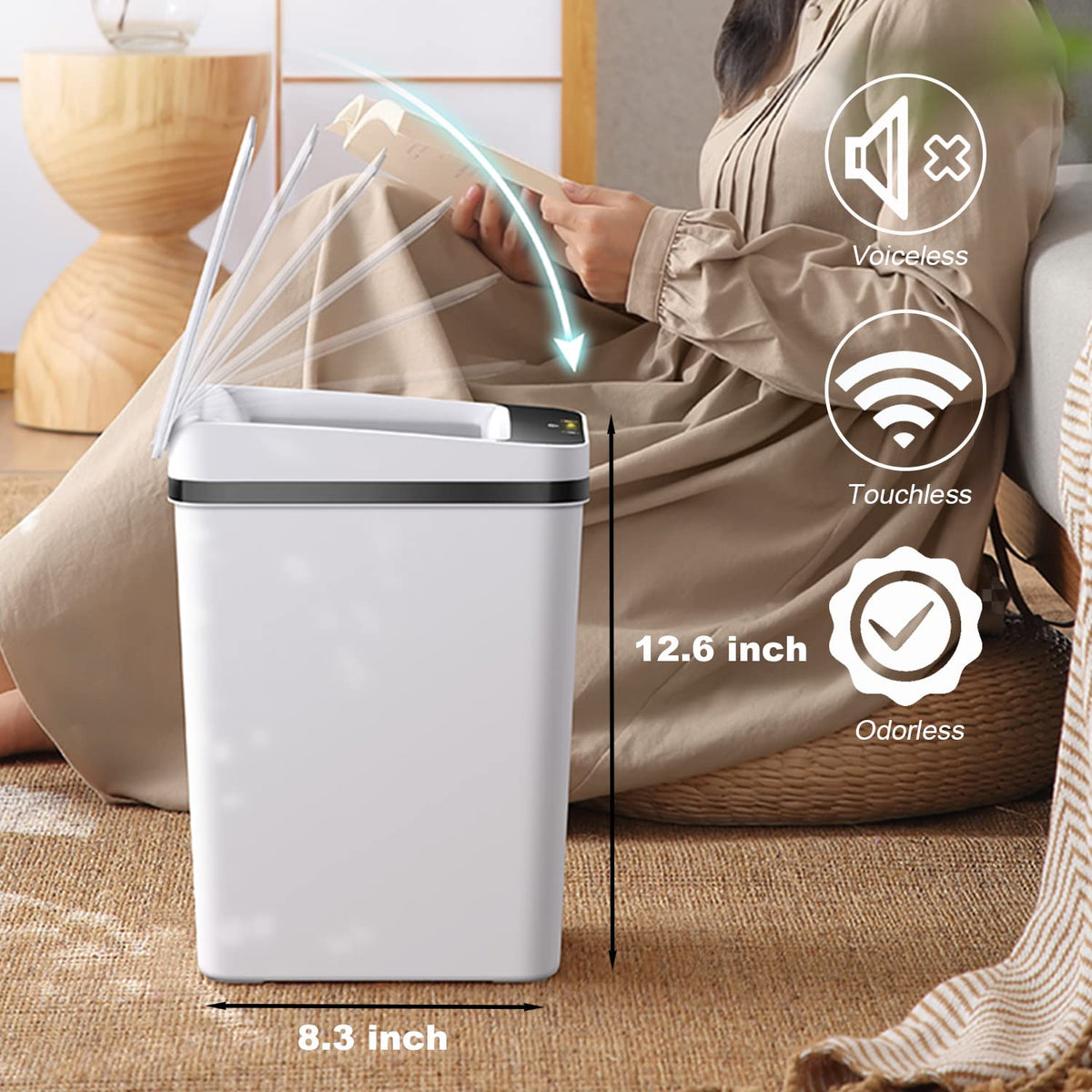 Touchless Bathroom Trash Can - 2.5 Gallon Smart Trash Can Sensor Motion