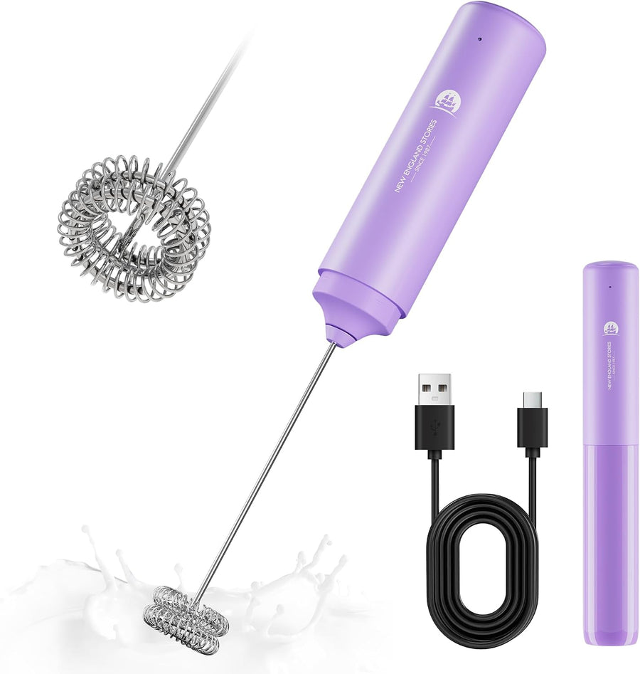 Rechargeable Milk Frother Handheld, 2-IN-1 Dual Spring Whisk Electric Frother Wand for Cappuccino Latte Macchiato, Portable Drink Mixer for Coffee, Matcha, Hot Chocolate