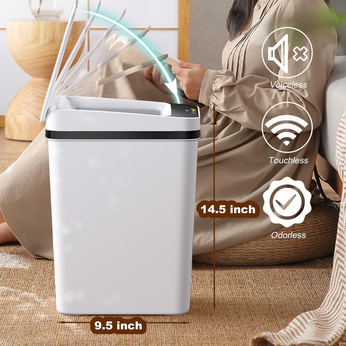 Touchless Bathroom Trash Can - 2.5 Gallon Smart Trash Can Sensor Motion