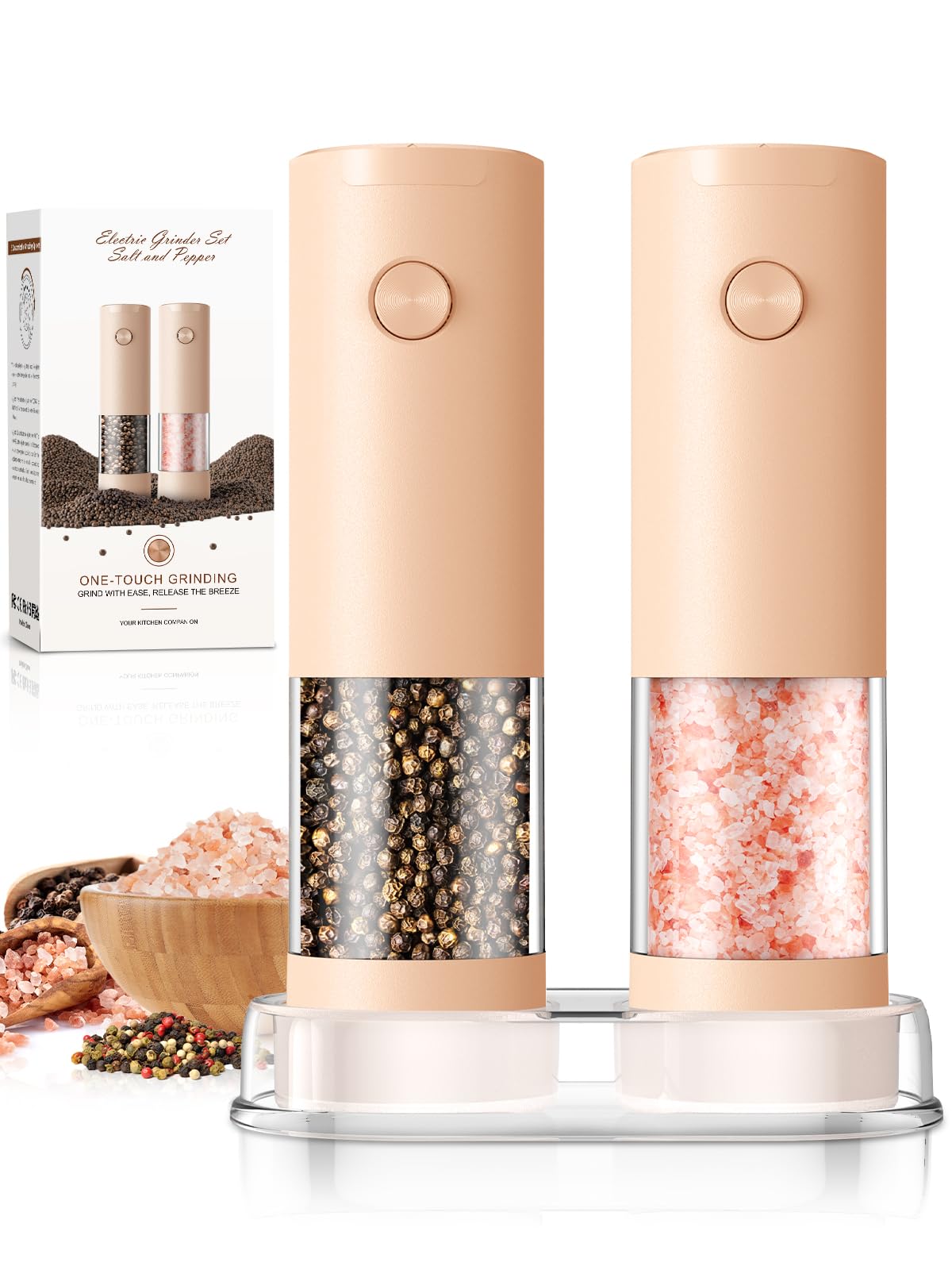 Electric Salt and Pepper Grinder Set Automatic Battery Pepper Mill Shakers Adjustable Coarseness Upgraded Larger Capacity with Led Home and Kitchen Appliances White Elephant Gifts for Women Men