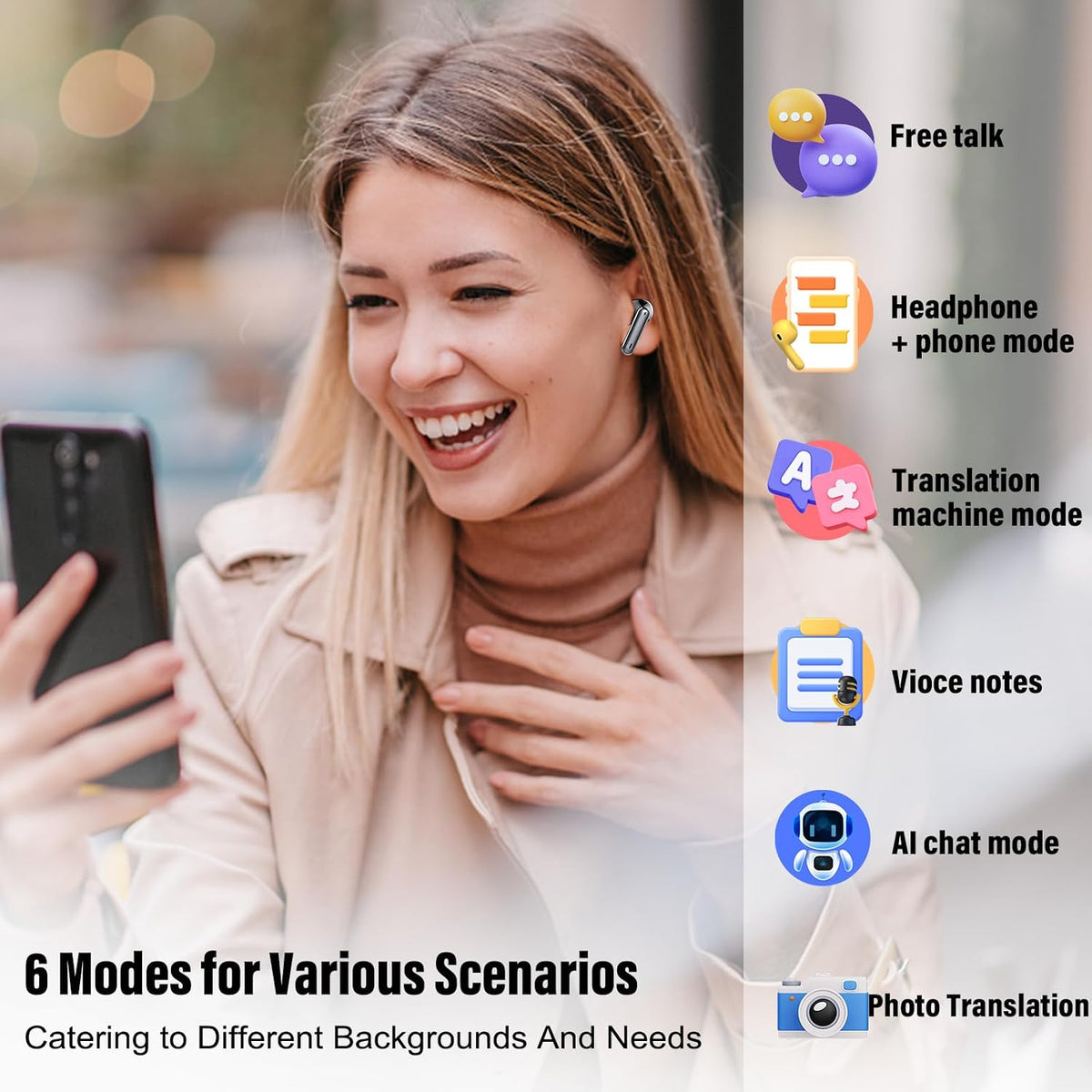 Real Time AI Translation Earbuds 165 Languages 6 Modes No Subscription
