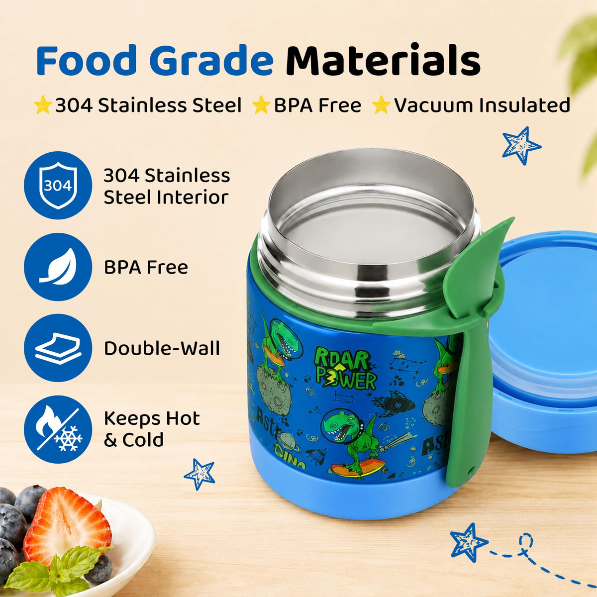 10oz Soup Thermo for Hot Food Kids Insulated Food Jar,Thermo Hot Food Lunch Container, Width Mouth Stainless Steel Lunch Box for Kids with Spoon (Black)