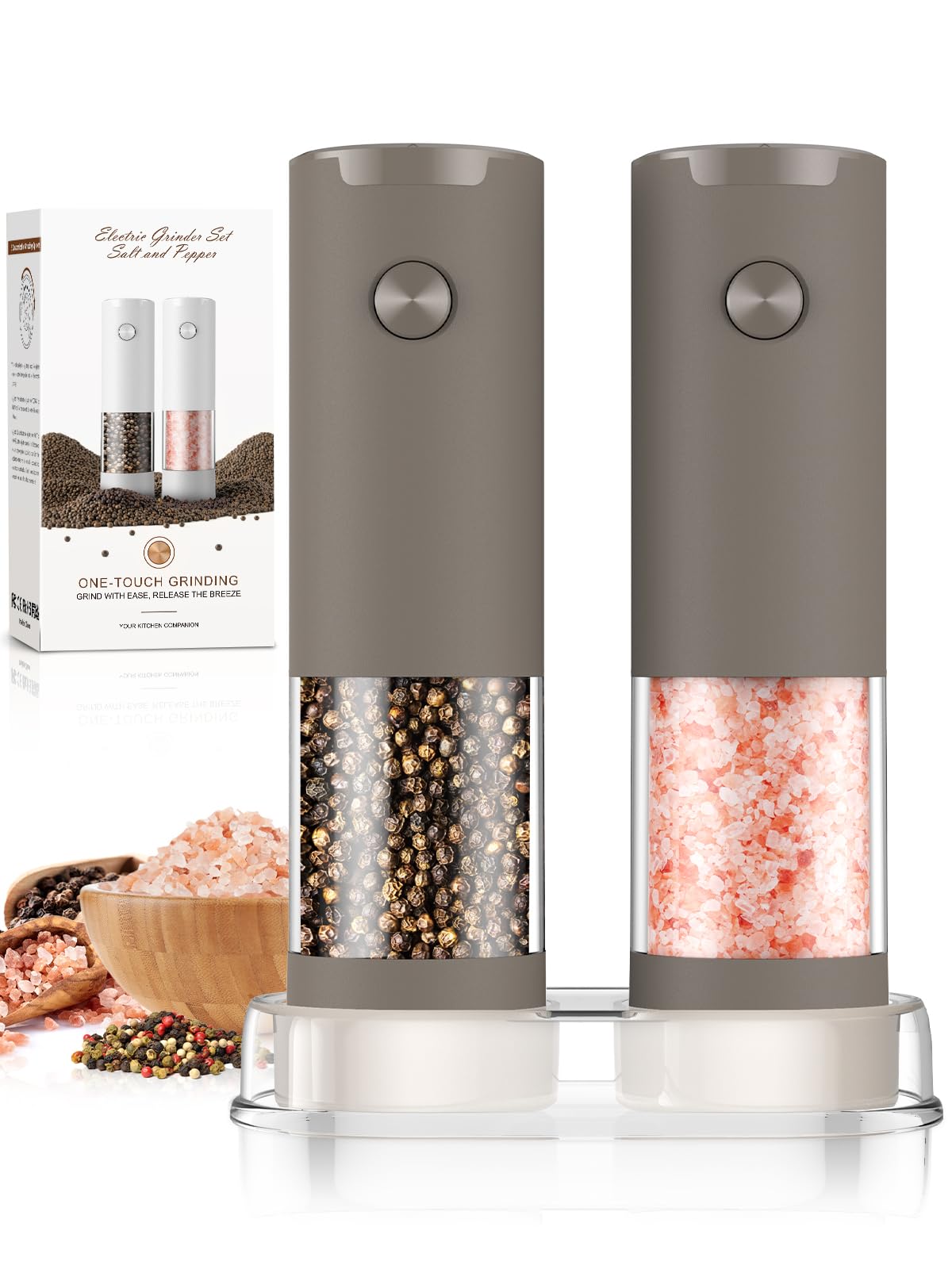 Electric Salt and Pepper Grinder Set Automatic Battery Pepper Mill Shakers Adjustable Coarseness Upgraded Larger Capacity with Led Home and Kitchen Appliances White Elephant Gifts for Women Men