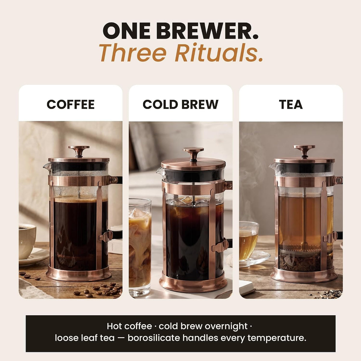 Ezdtach Glass French Press Coffee Maker 34Oz Copper – Double Filter
