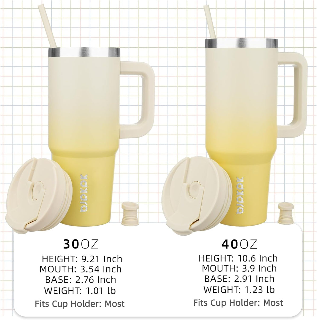 40 Oz Insulated Tumbler with Handle & Straw, Stainless Steel