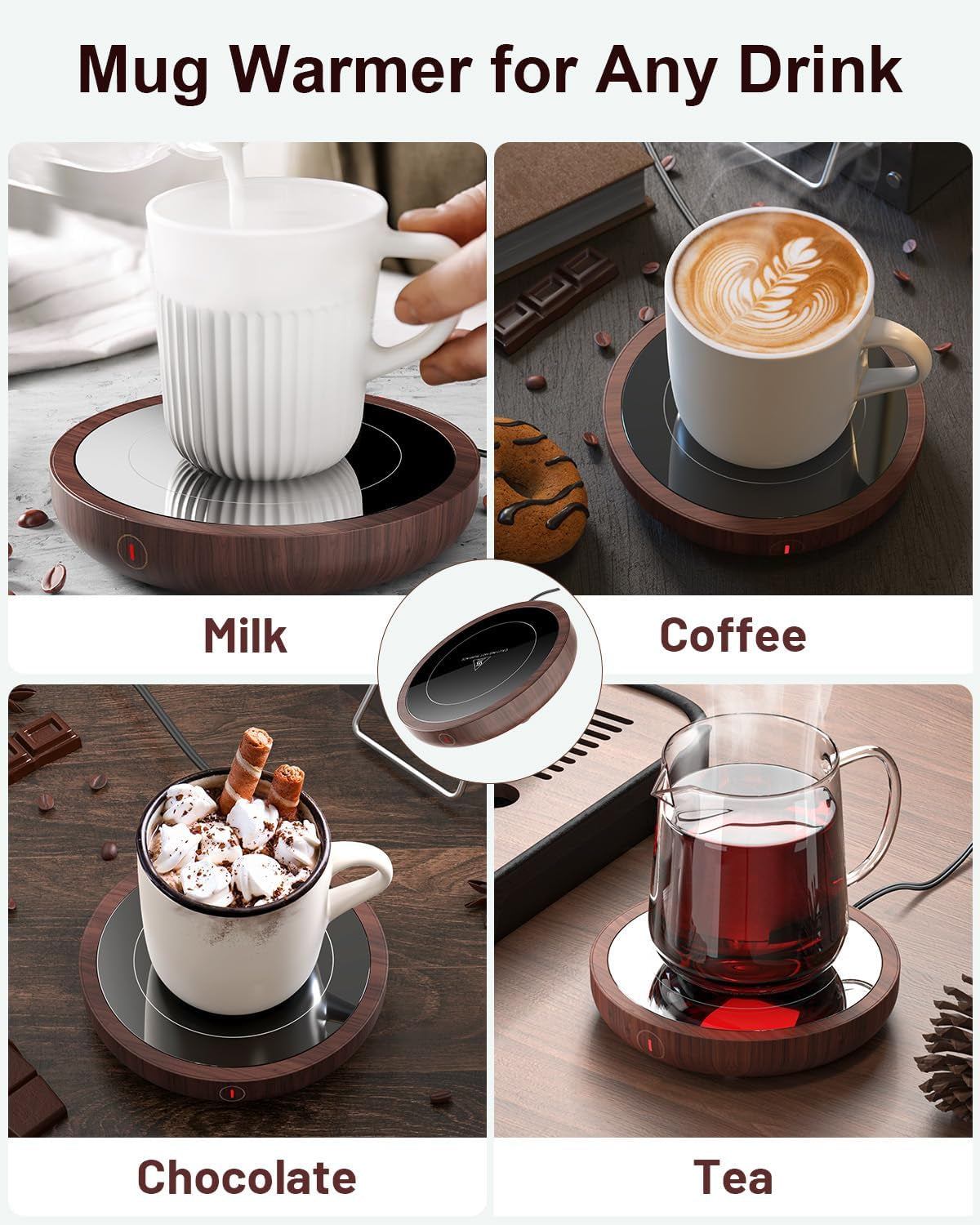 Coffee Mug Warmer, Electric Cup Warmer for Desk - Wood