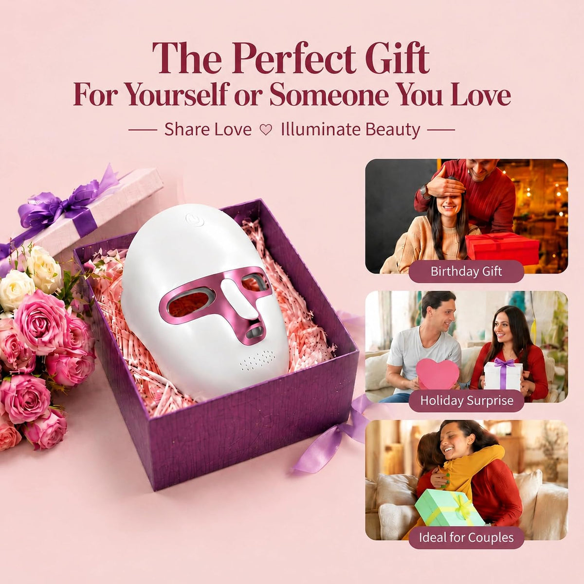 Red Light Therapy for Face, 7 Colors LED Face Mask Rechargeable