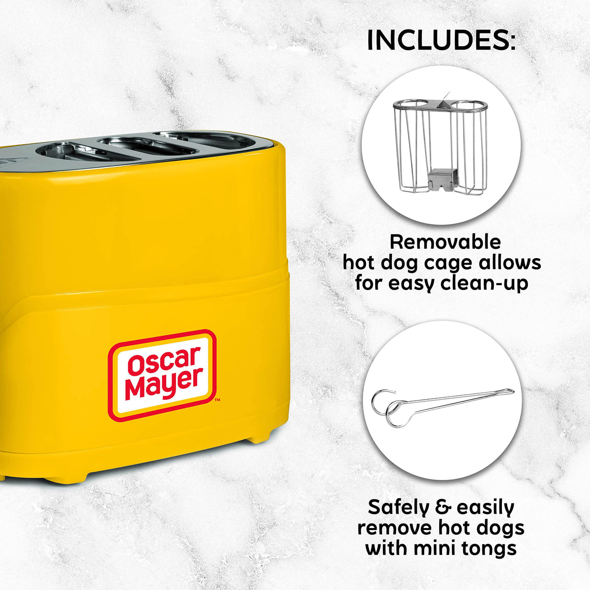 Nostalgia 2 Slot Hot Dog and Bun Toaster with Mini Tongs, Retro Hot Dog Toaster, Hot Dog Cooker that Works with Chicken, Turkey, Veggie Links, Sausages and Brats, Metallic Red